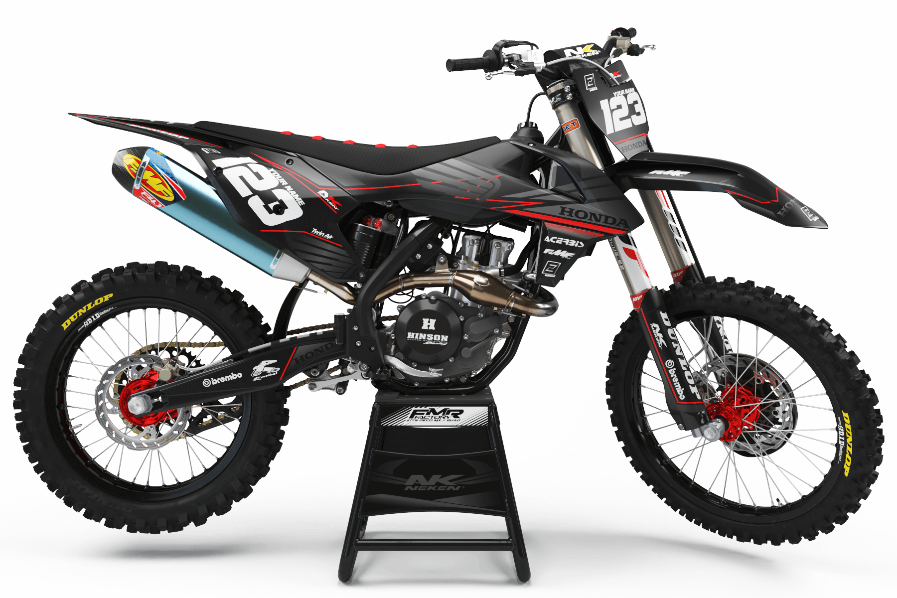 Dirt bike graphics kits honda FACTORY NEKEN BLACK MATE :Ultra resistant