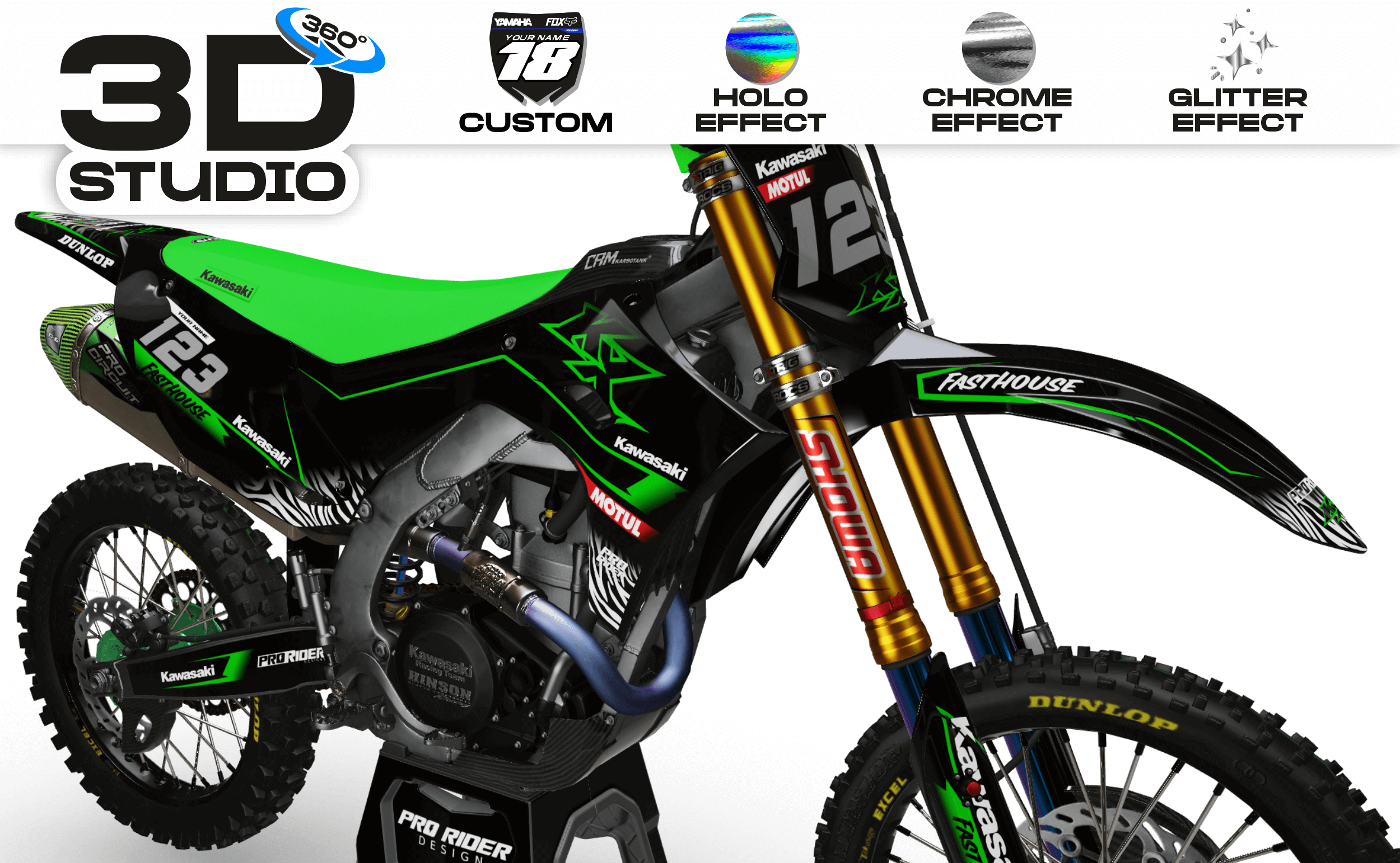 KAWASAKI Graphics Kit MOTUL BLACK and GREEN - 3D