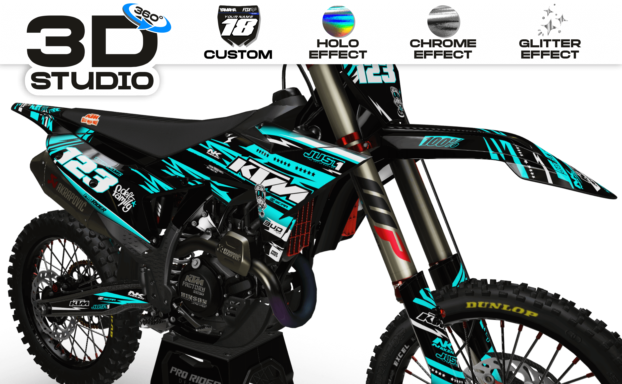 KTM Graphics Kit JUST1 TEAL - 3D