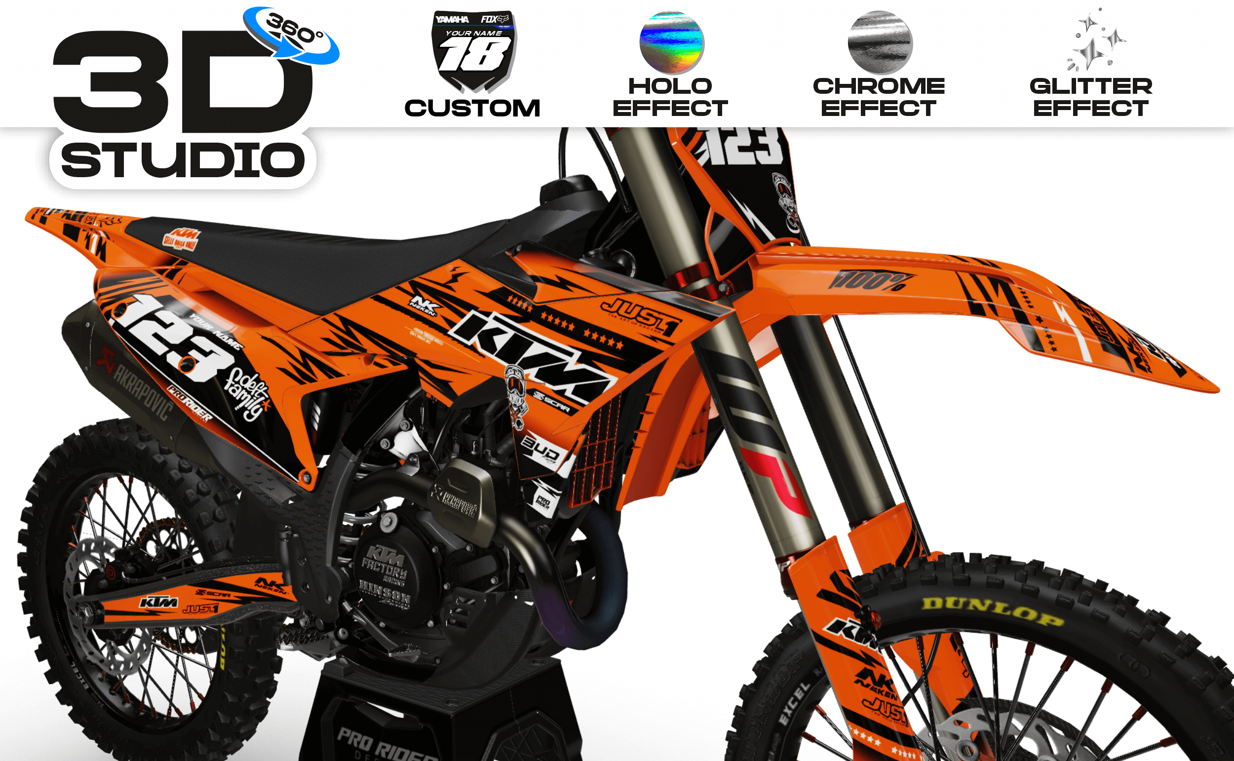 KTM Graphics Kit JUST1 ORANGE - 3D