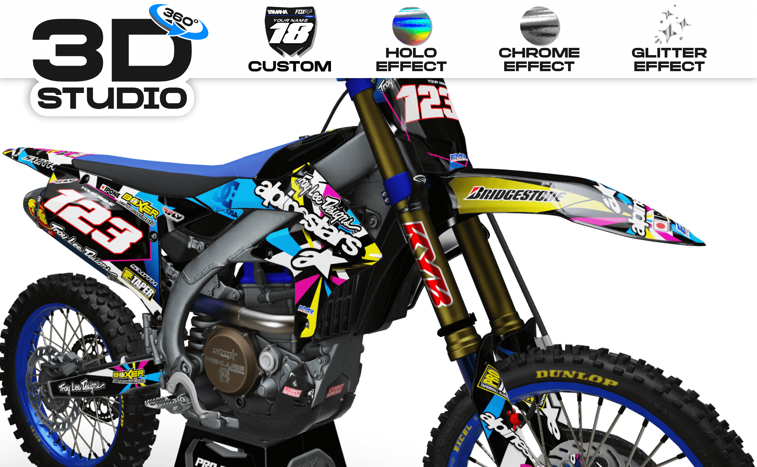 YAMAHA Graphics Kit ALPINESTARS MULTI : Design designed for your Motocross - 3D