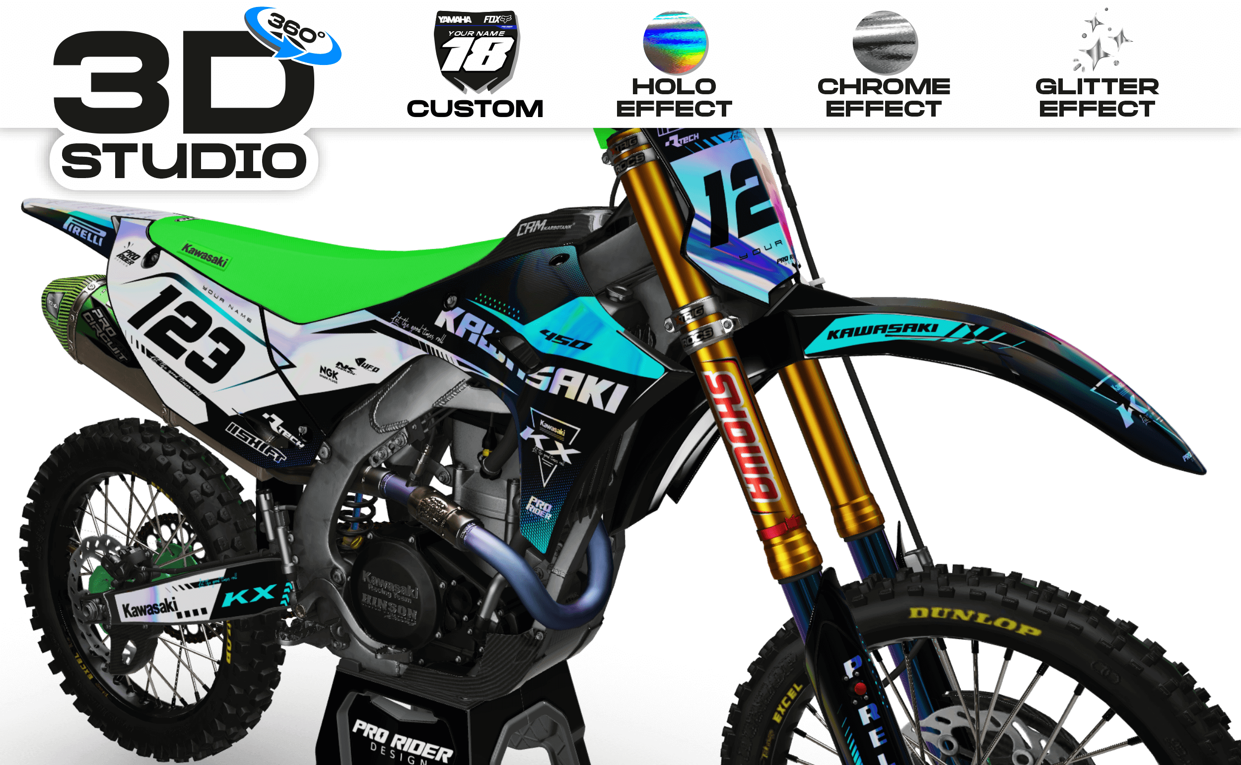 KAWASAKI Graphics Kit MOTUL TEAL - 3D