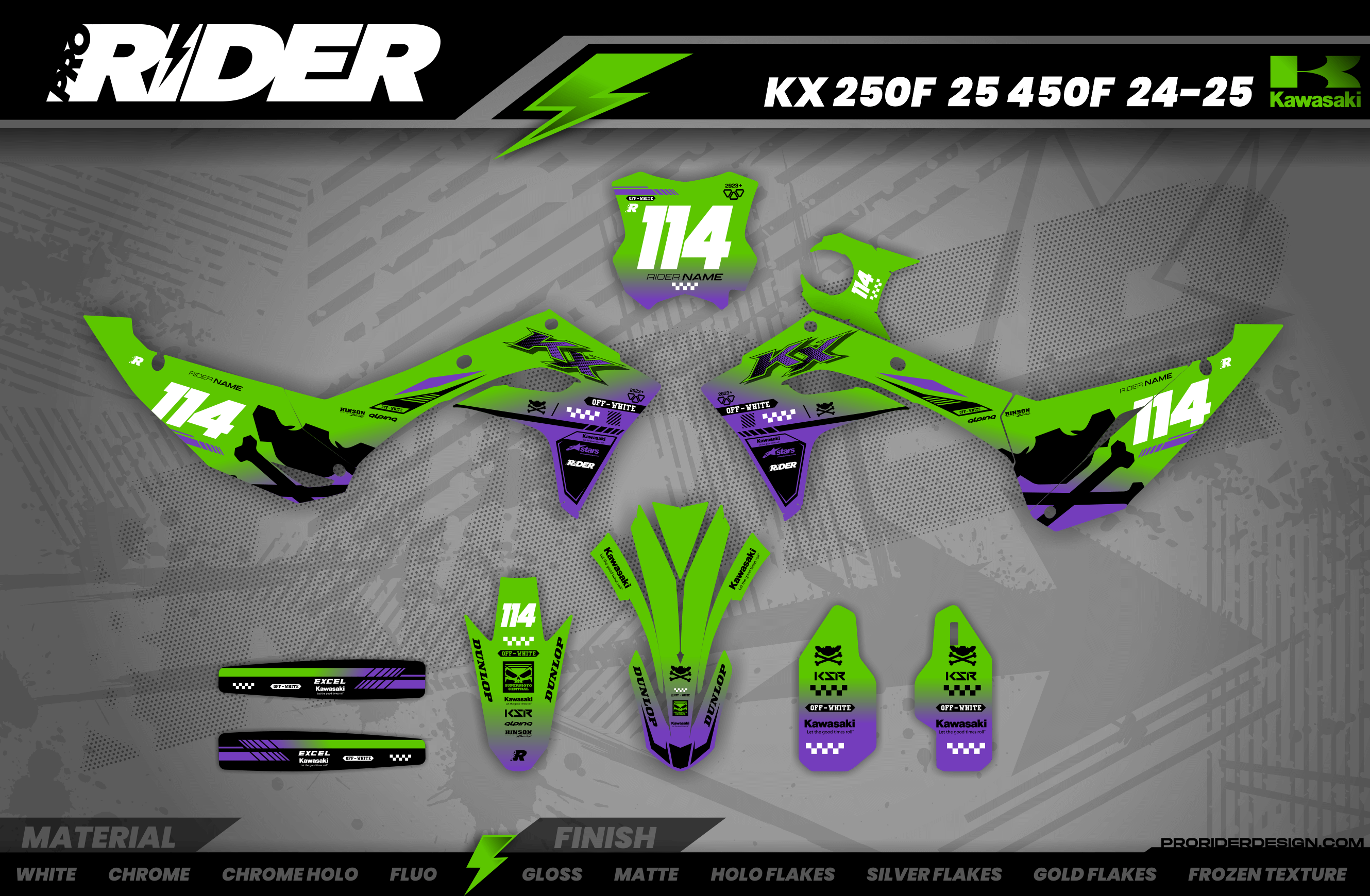 OFF WHITE HYPERGREEN Kawasaki Full Graphics Kit