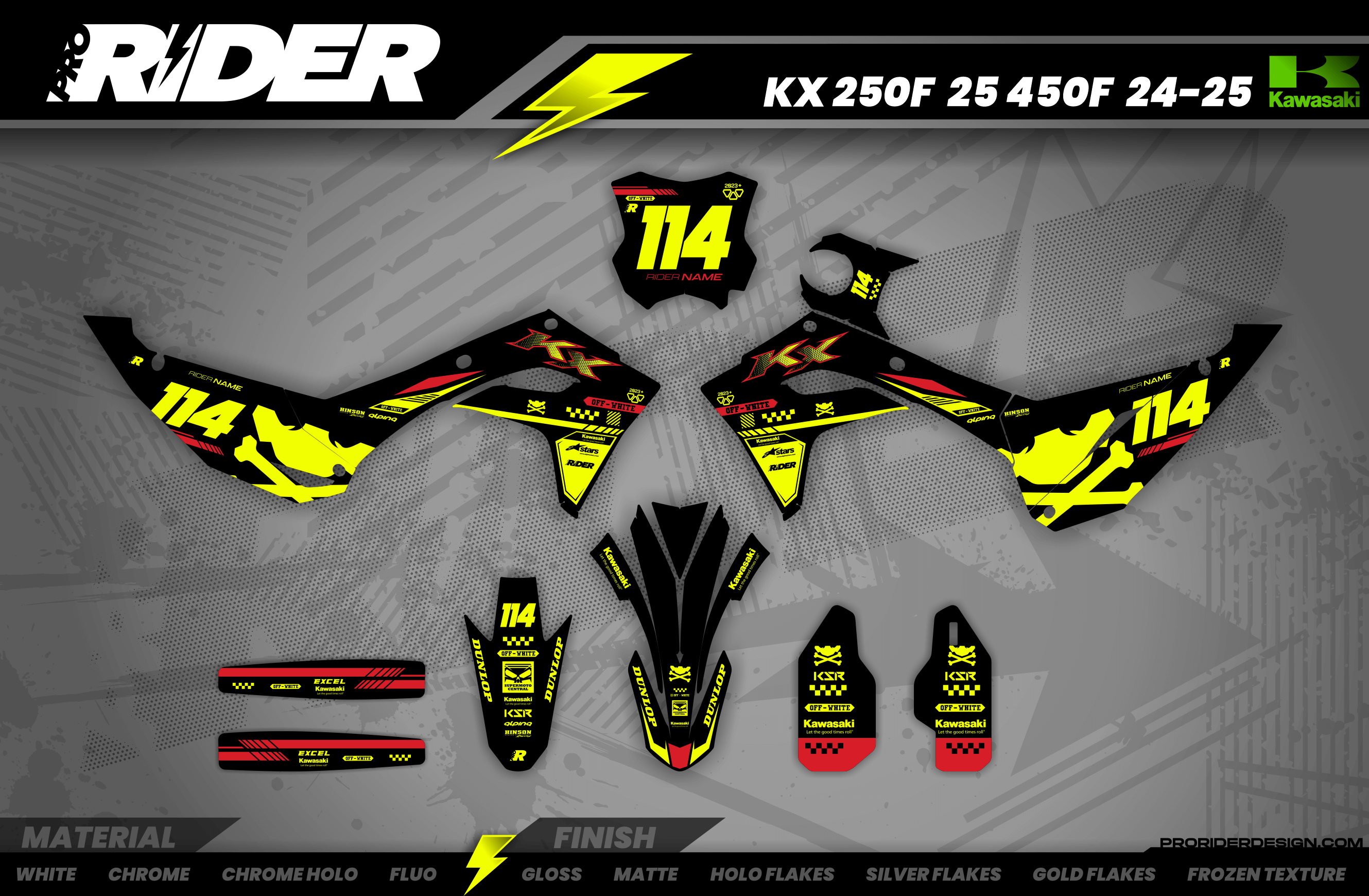 OFF WHITE NEON Kawasaki Full Graphics Kit