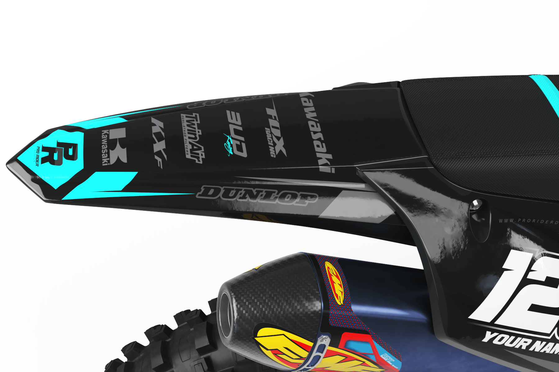Kawasaki Graphics BUD RACING BLACK CYAN : Ultra shock resistant