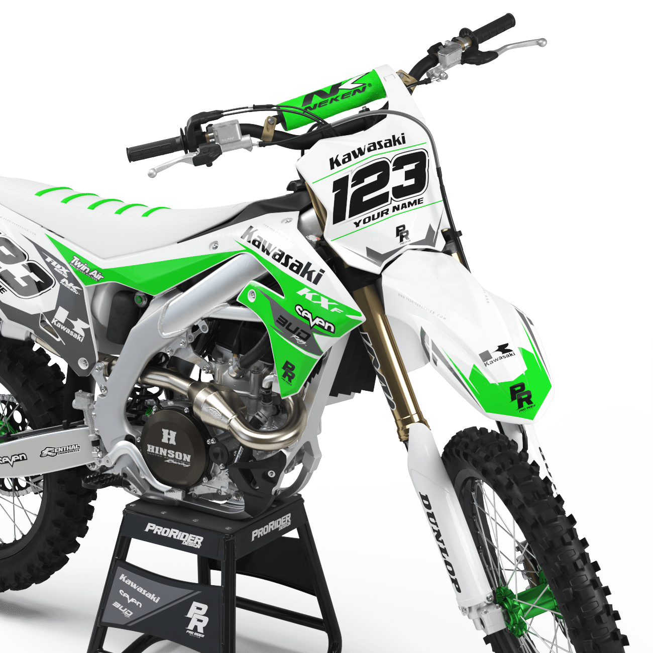 Kawasaki Graphics BUD RACING GREEN WHITE : Ultra shock resistant