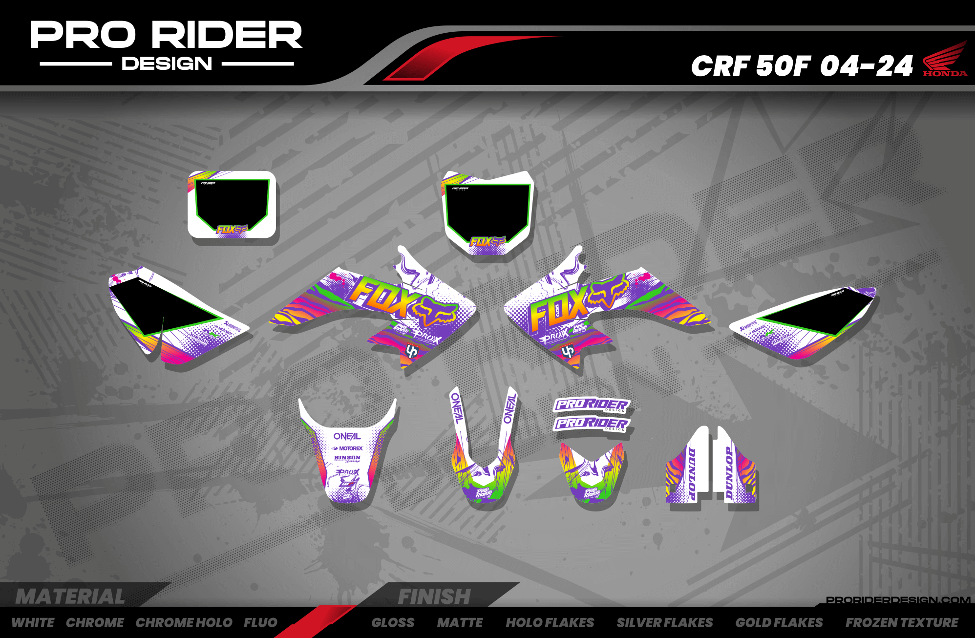 HONDA CRF 50 / 70 / 80 / 100 / 110 / 125 Full Graphics kit | Rainbow purple