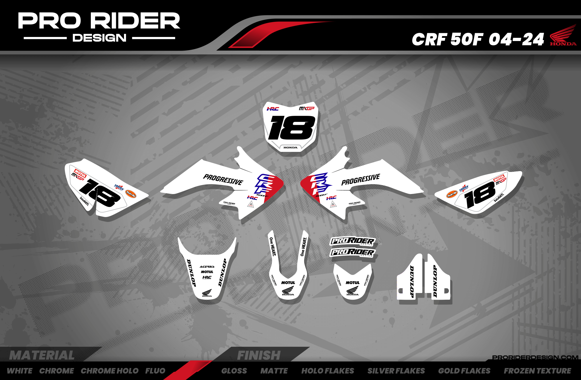 HONDA CRF 50 / 70 / 80 / 100 / 110 / 125 Full Graphics kit | HRC SMX Team Progressive white