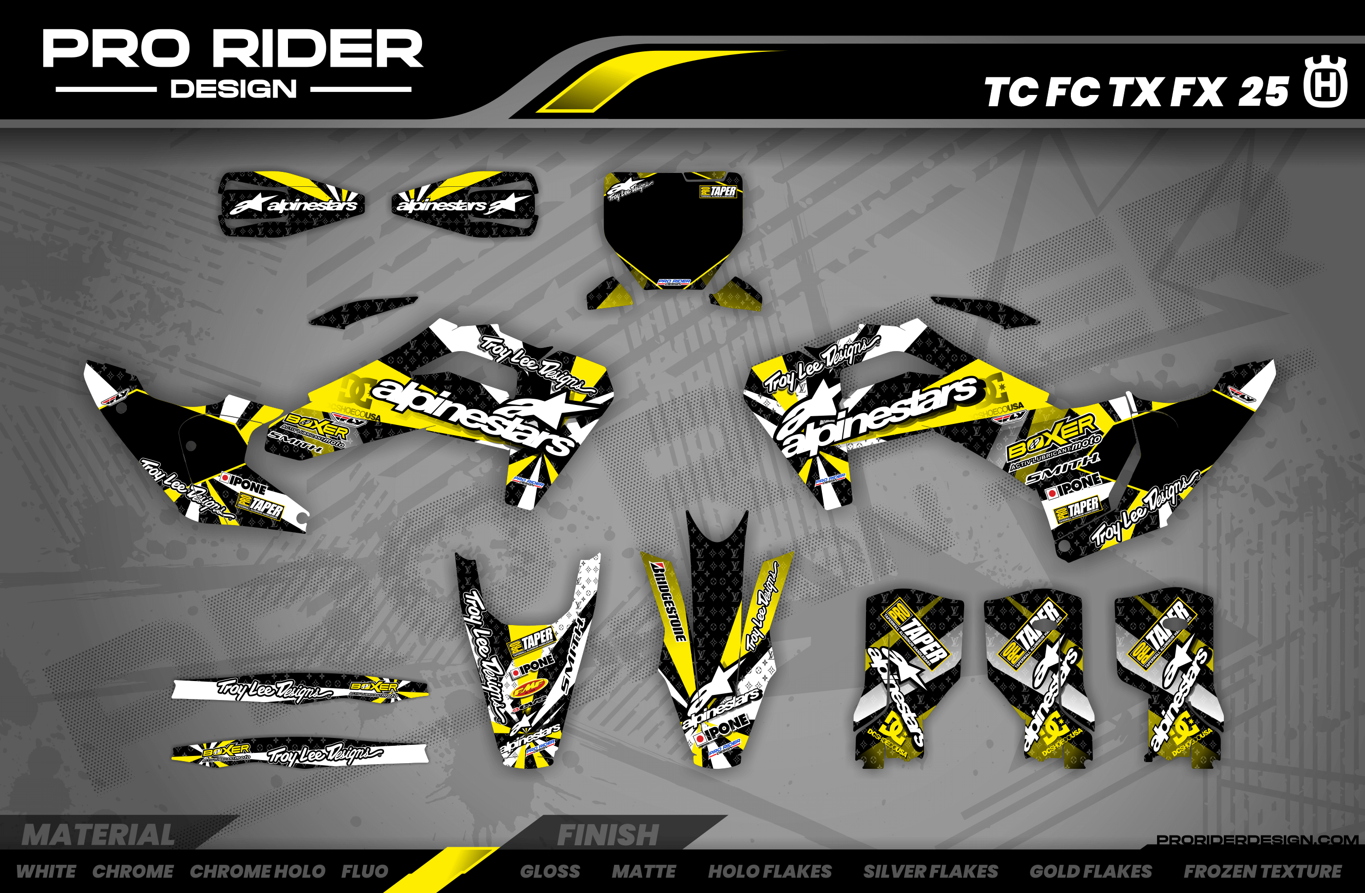 Graphics Kit ALPINESTARS YELLOW : Design designed for your Motocross