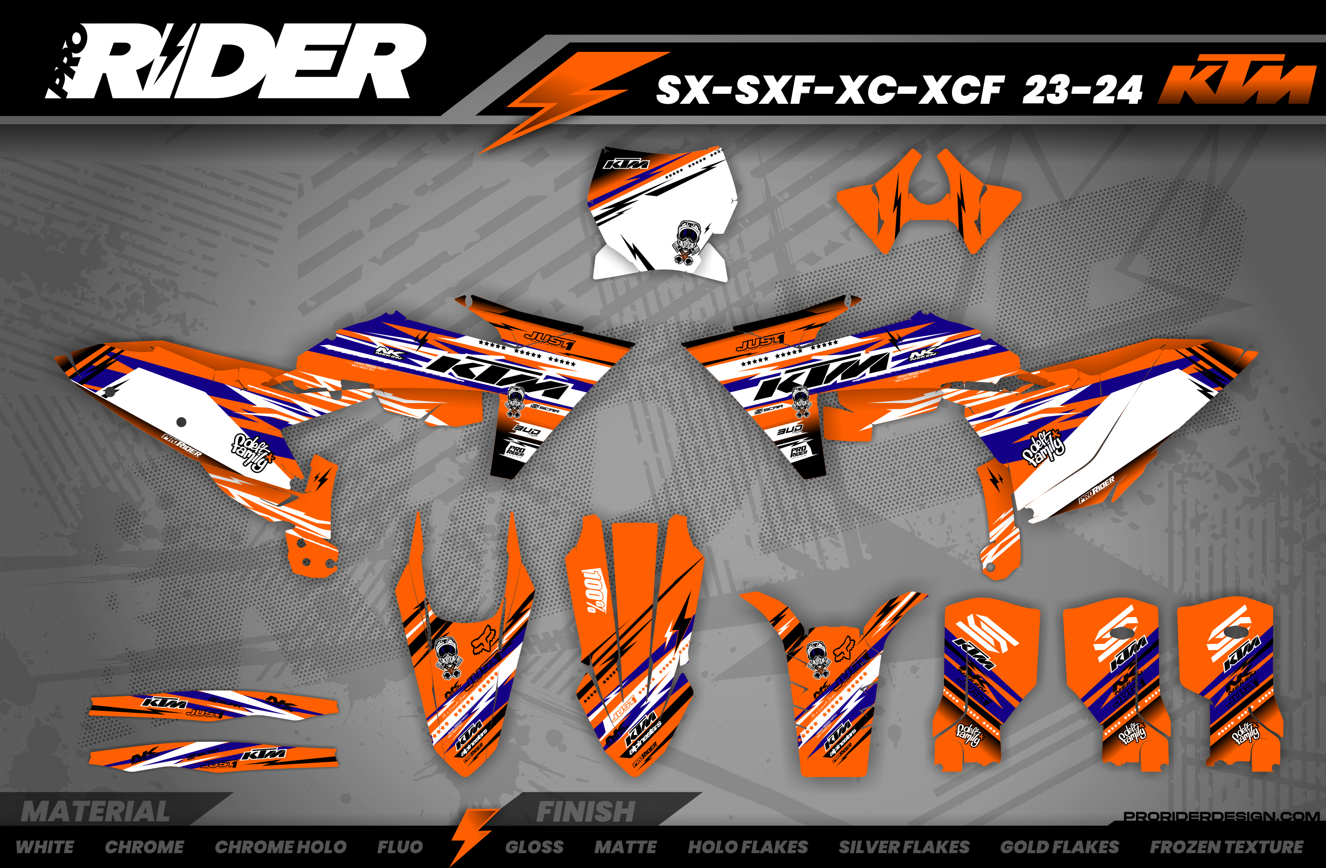 KTM Graphics Kit JUST1 ORANGE and BLUE