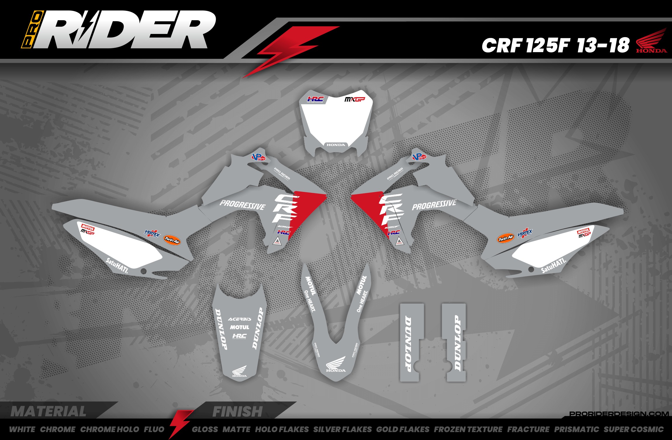 HONDA CRF 50 / 70 / 80 / 100 / 110 / 125 Full Graphics kit | HRC SMX Team Progressive grey