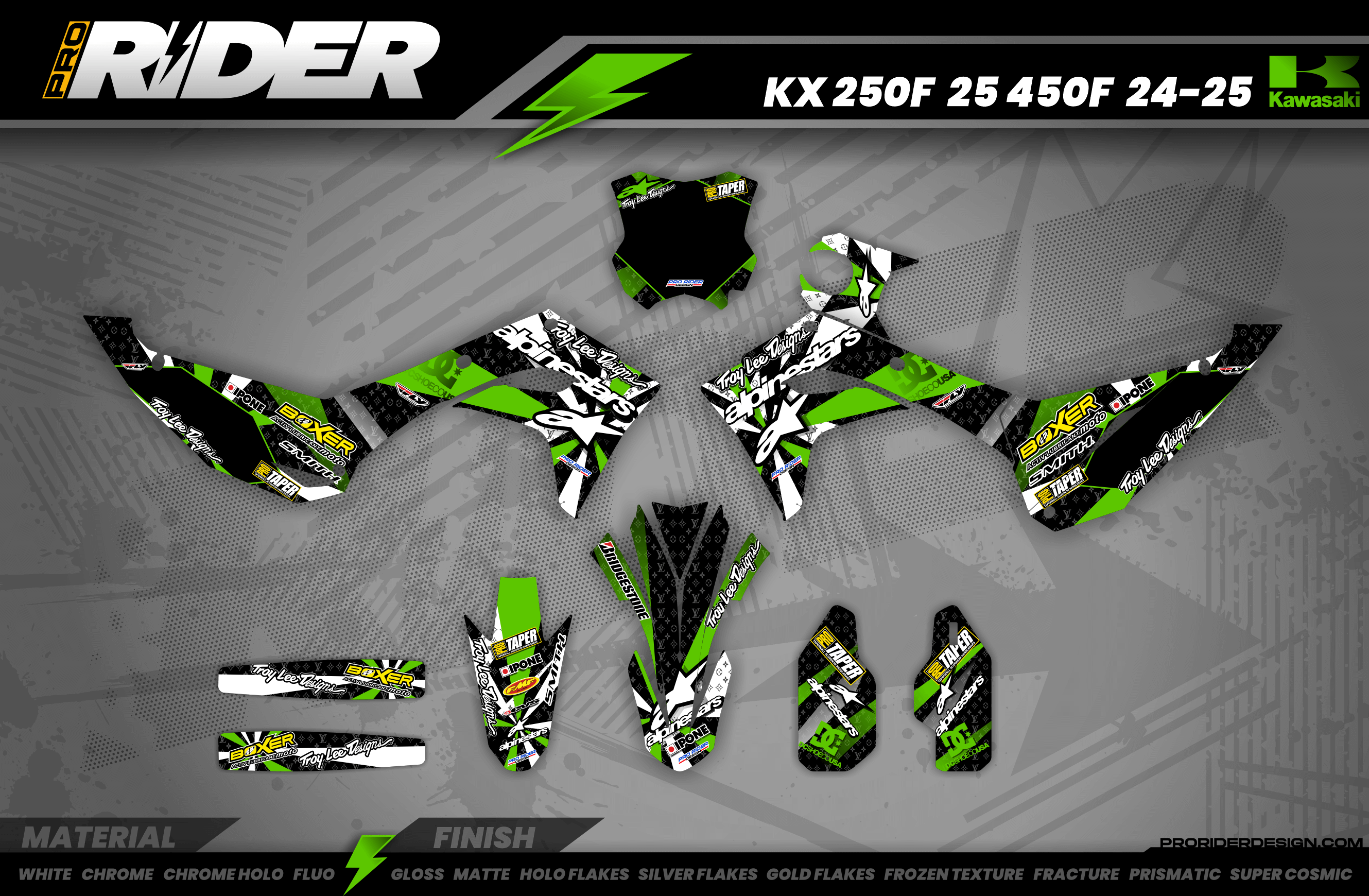 Graphics Kit ALPINESTARS GREEN : Design designed for your Motocross