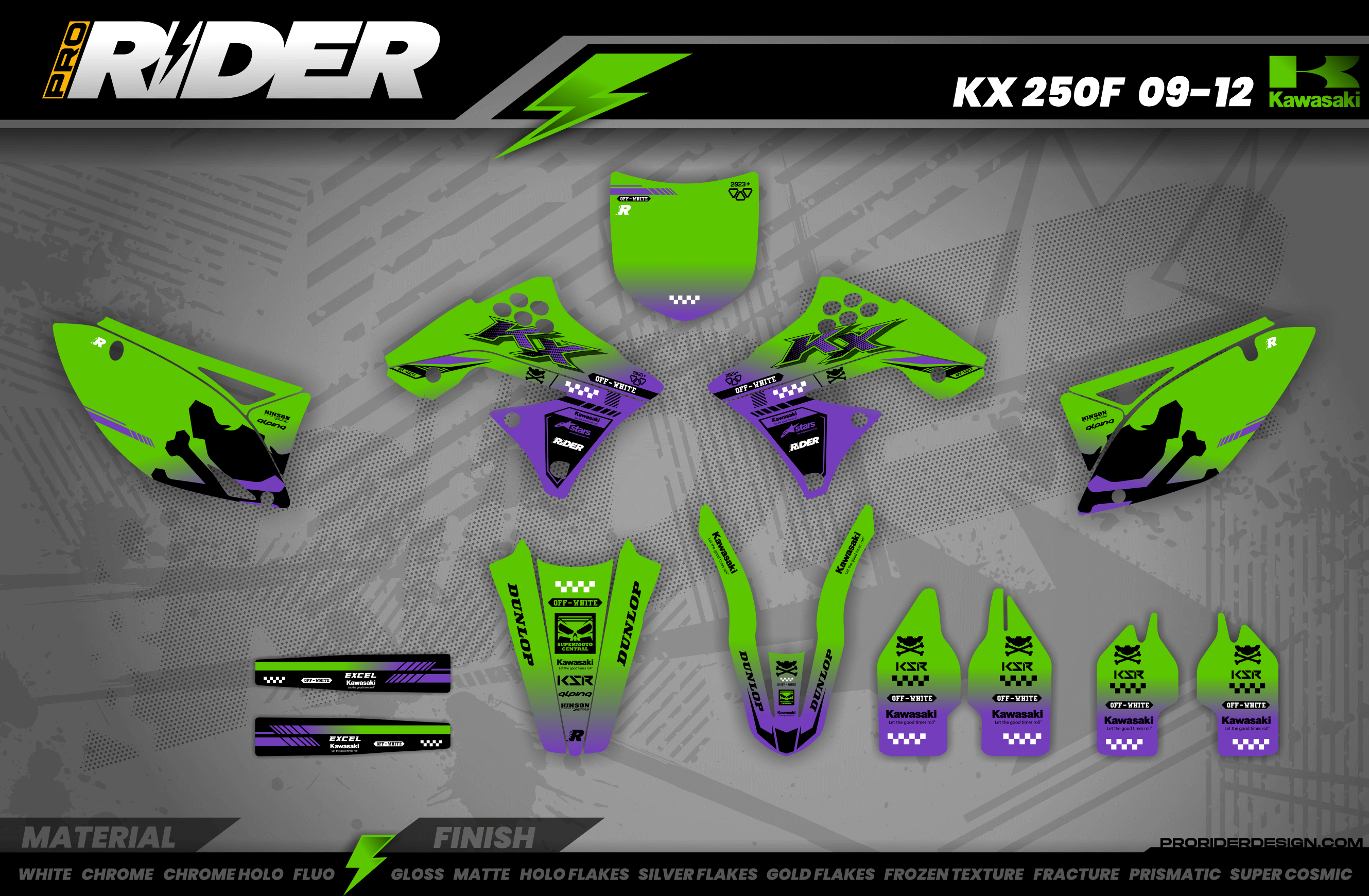OFF WHITE HYPERGREEN Kawasaki Full Graphics Kit