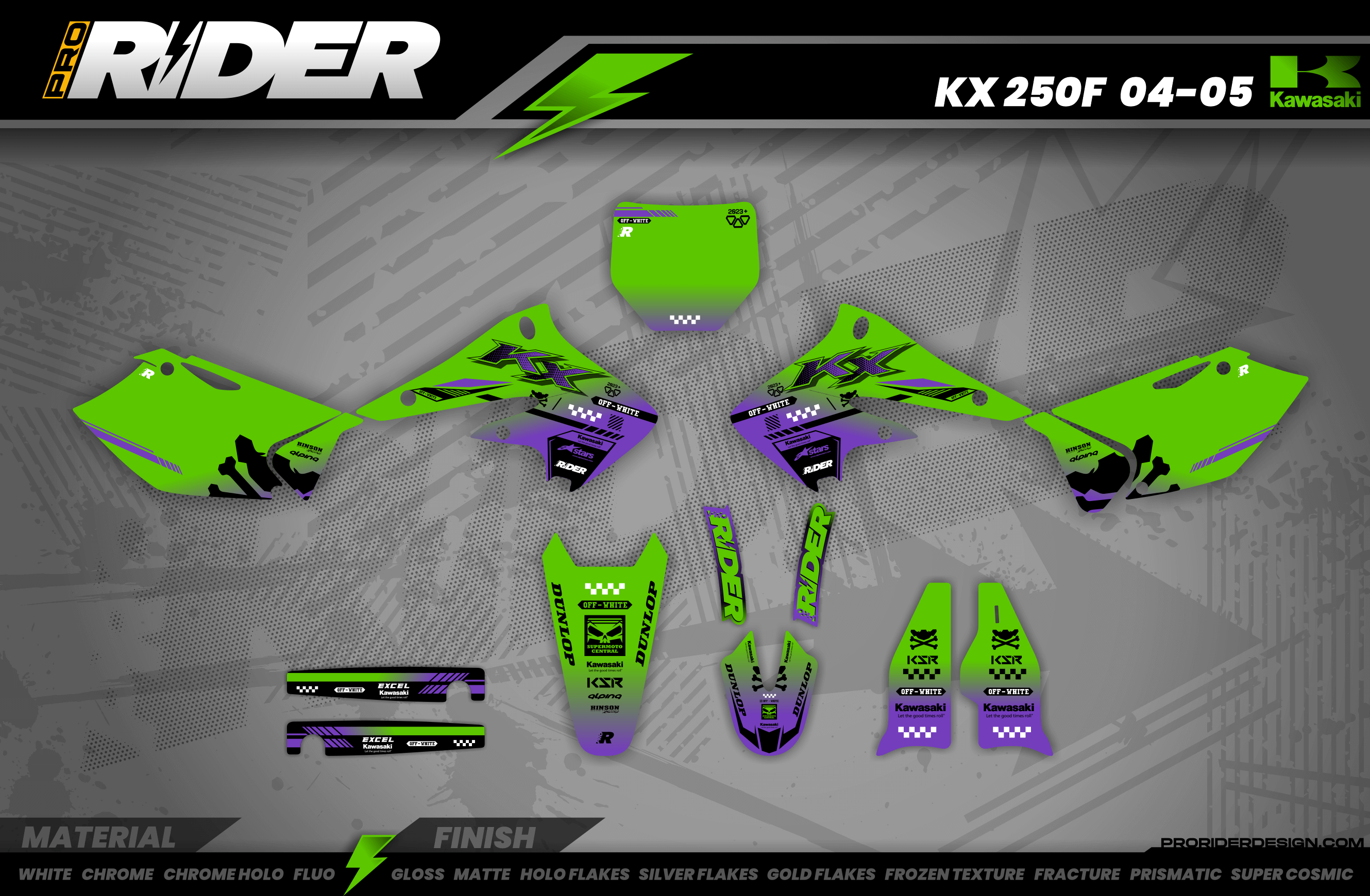 OFF WHITE HYPERGREEN Kawasaki Full Graphics Kit