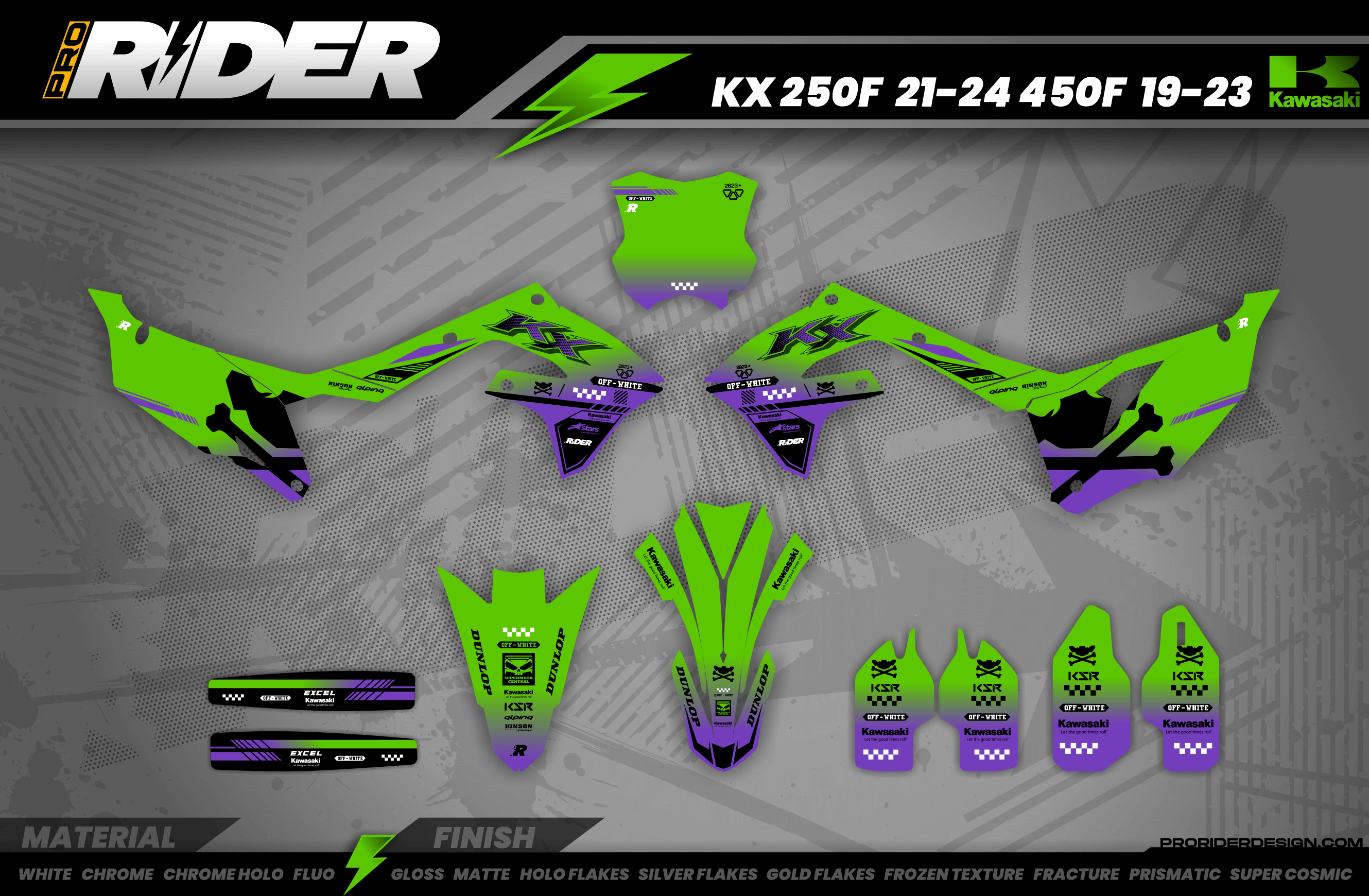 OFF WHITE HYPERGREEN Kawasaki Full Graphics Kit