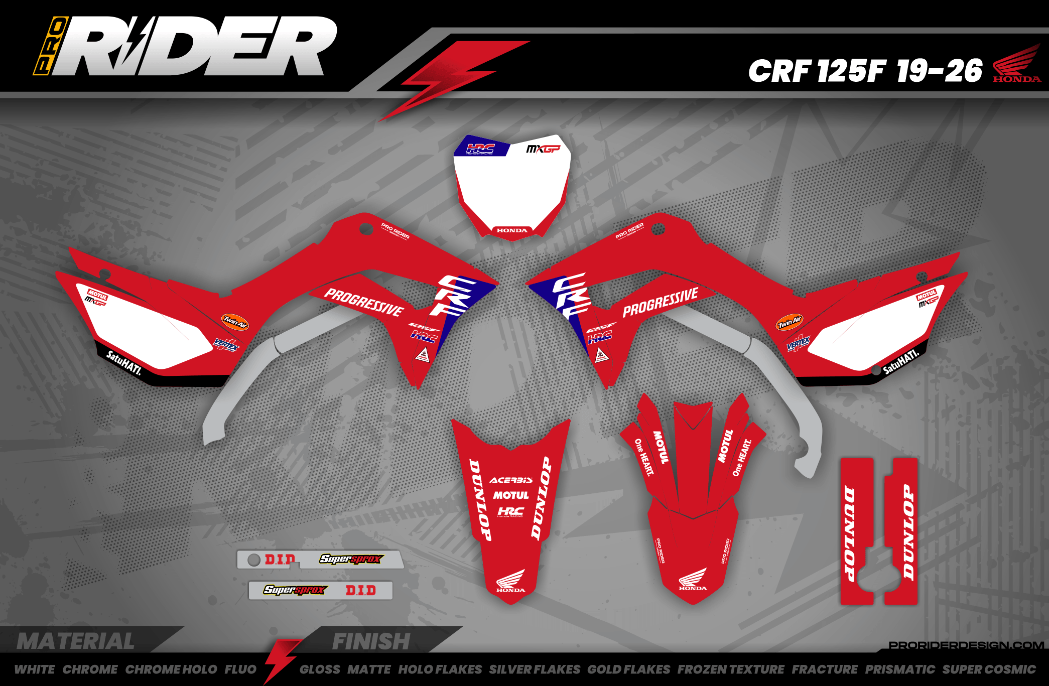 HONDA CRF 50 / 70 / 80 / 100 / 110 / 125 Full Graphics kit | HRC SMX Team Progressive red