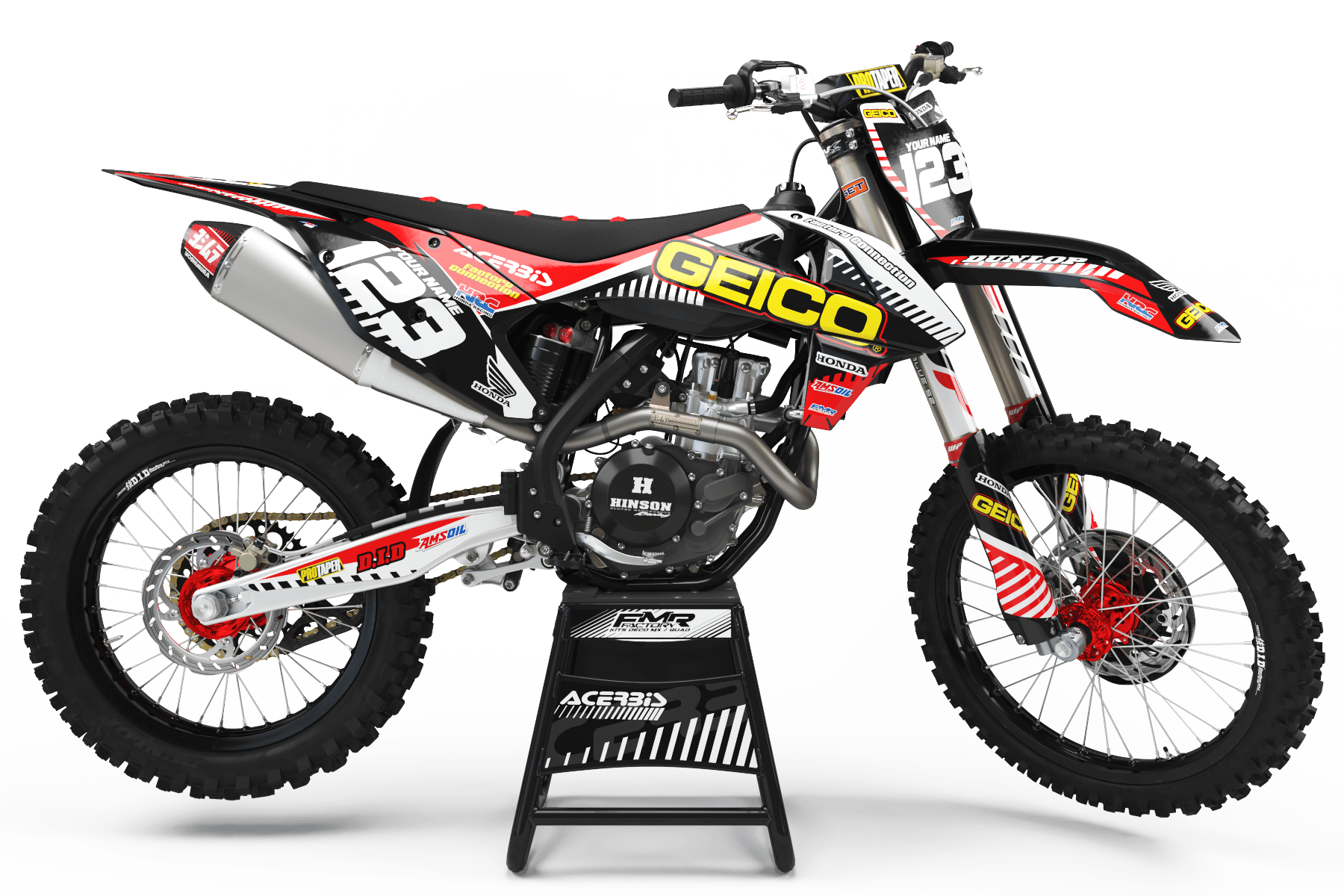 Counterflowing Rider Graphics Dirt bike graphics kits honda GEICO : Ultra resistant to shock – Pro ...