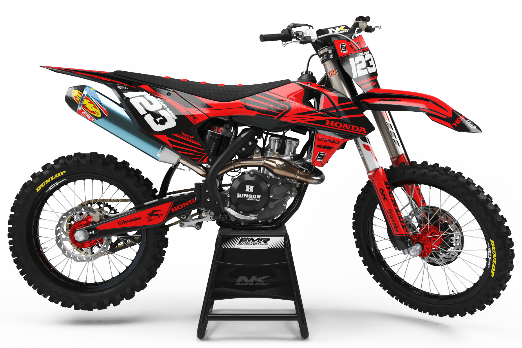 Dirt bike graphics kits honda FACTORY Neken Black Red : Resistant