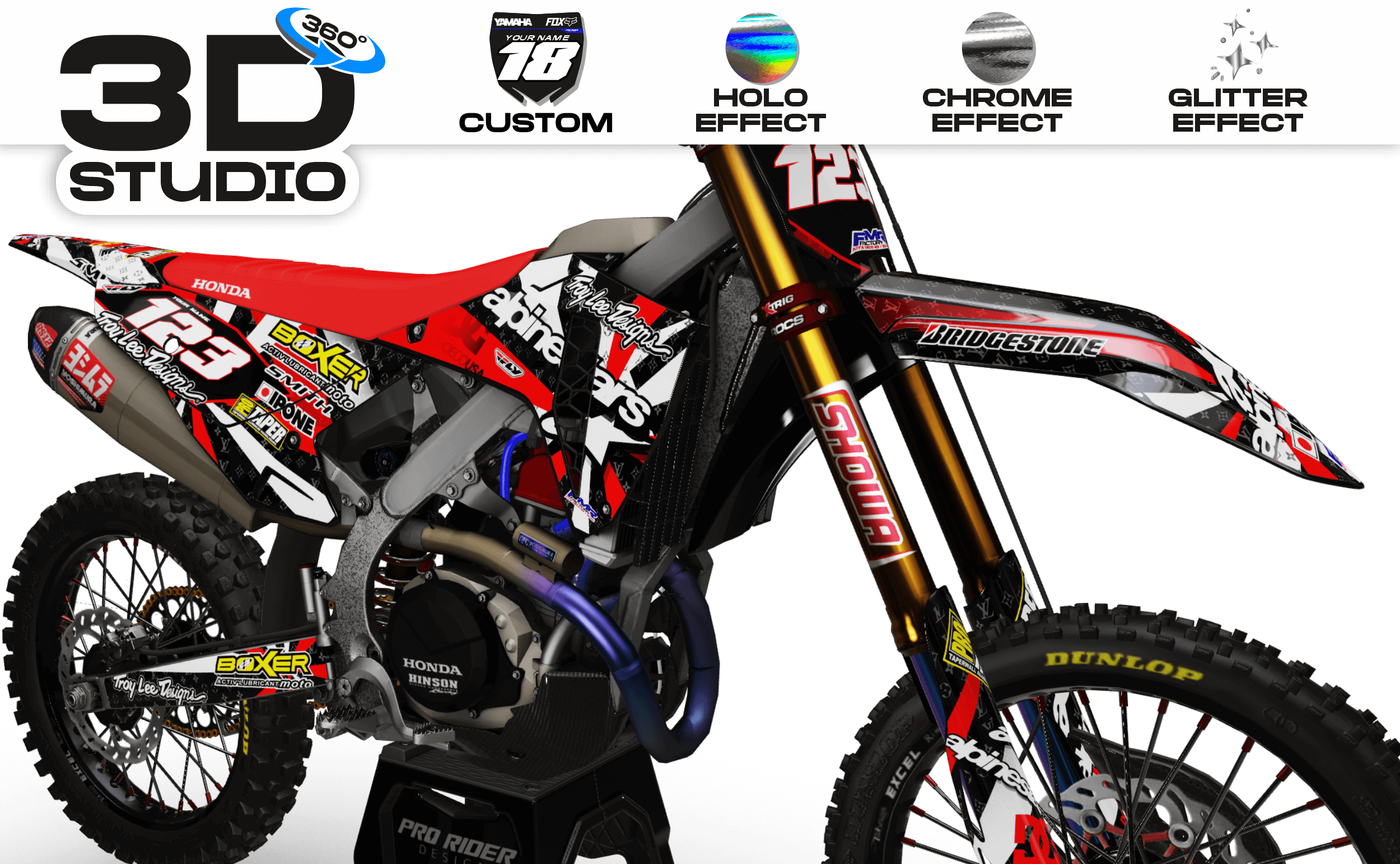 Graphics Kit ALPINESTARS RED : Design designed for your Motocross - 3D