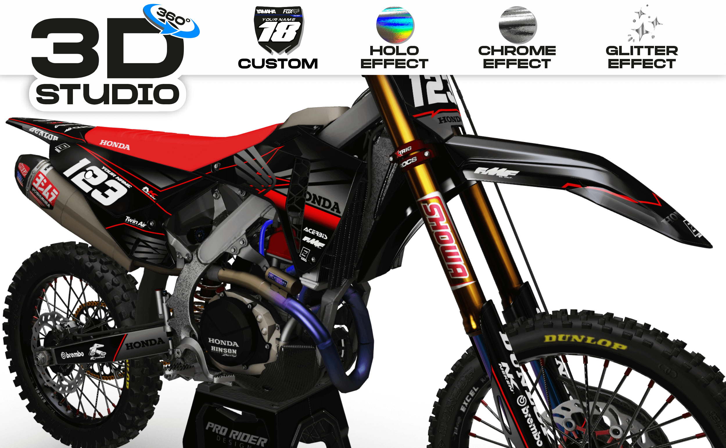Dirt bike graphics kits honda FACTORY NEKEN BLACK MATE :Ultra resistant - 3D