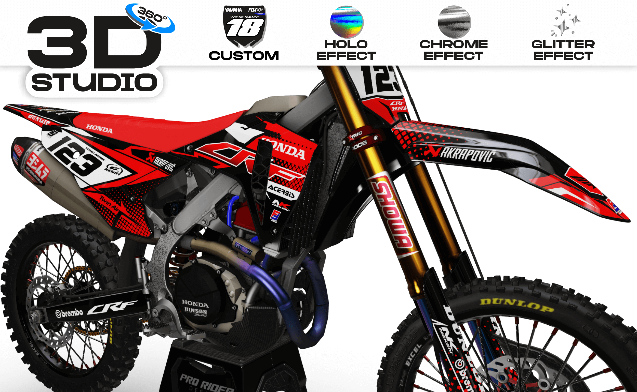 Dirt bike graphics kits honda FACTORY ENERGY Red : Very high quality - 3D