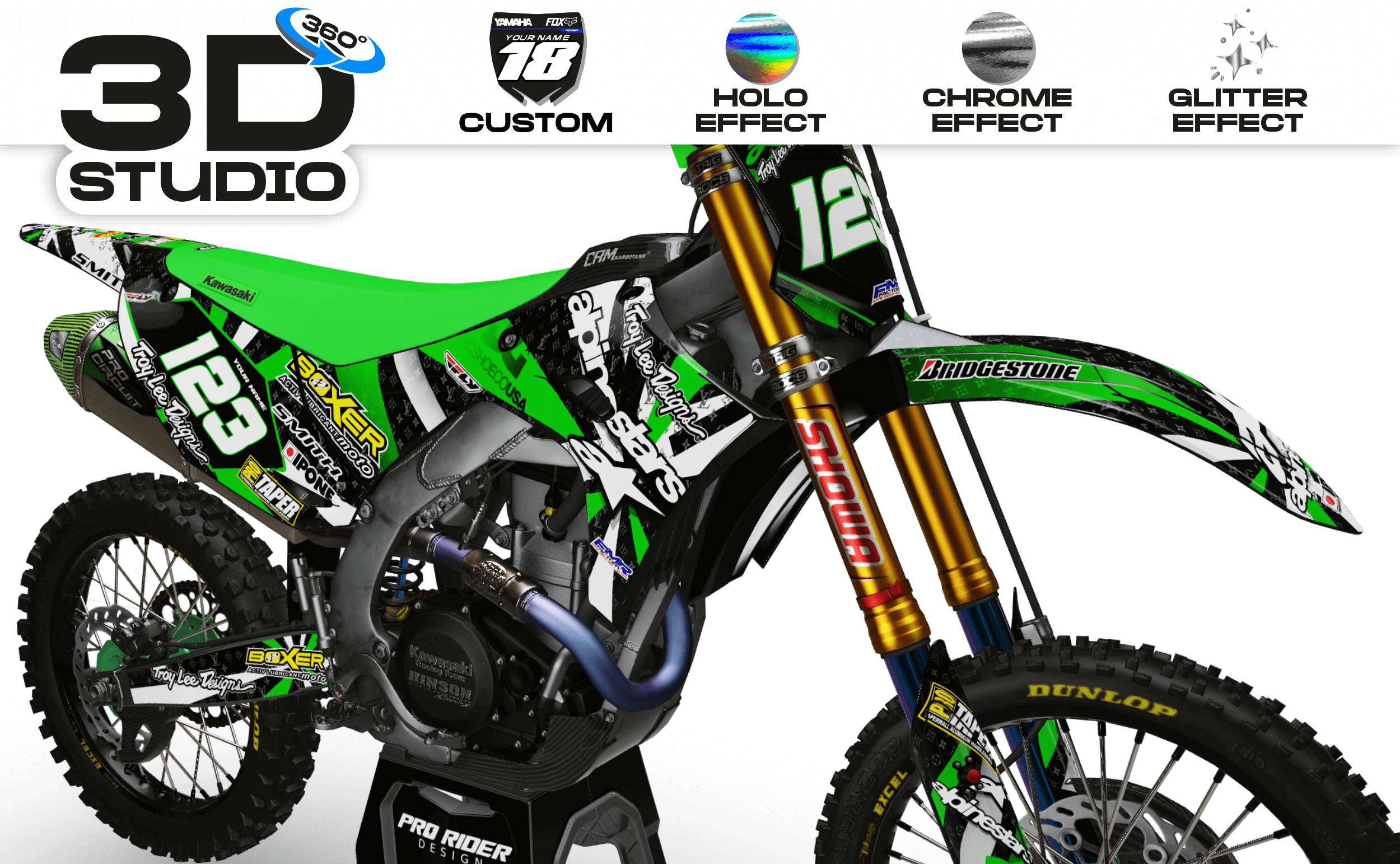 Graphics Kit ALPINESTARS GREEN : Design designed for your Motocross - 3D