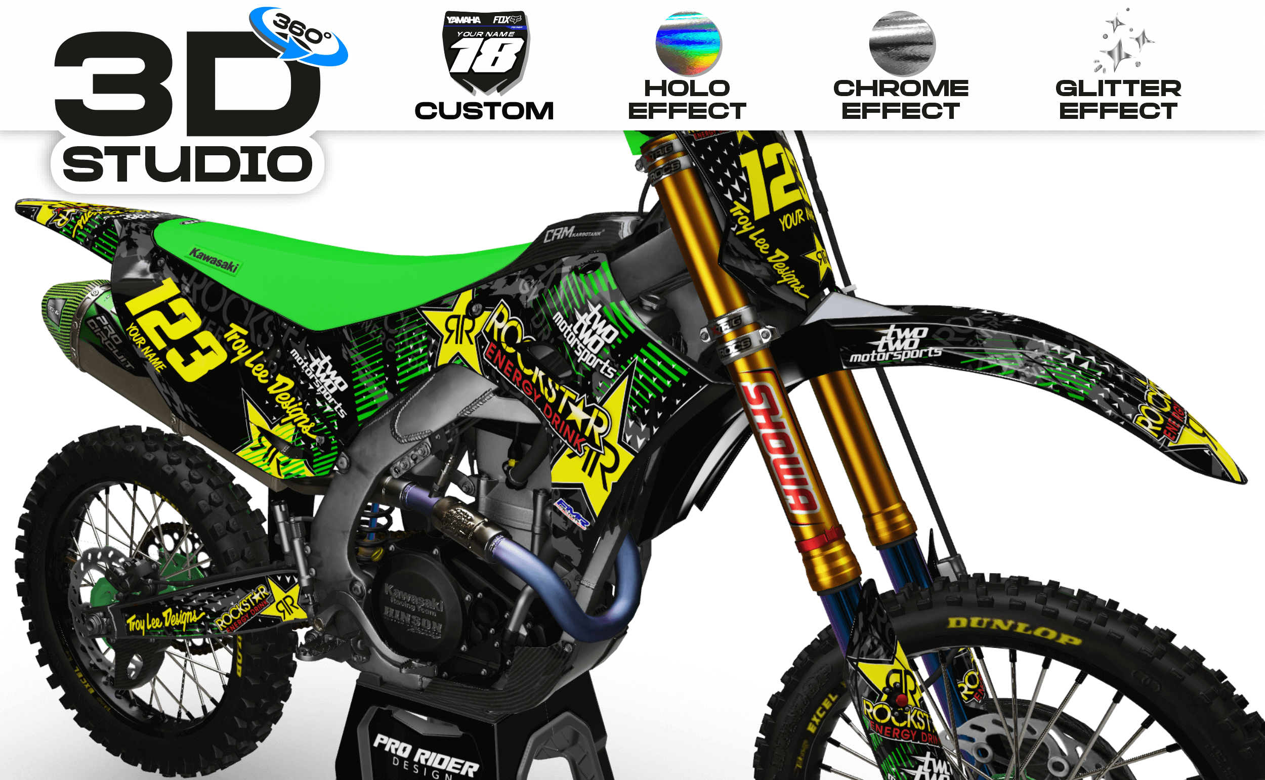 Graphics Kit ROCKSTAR ENERGY GREEN : Give a new youth to your bike - 3D