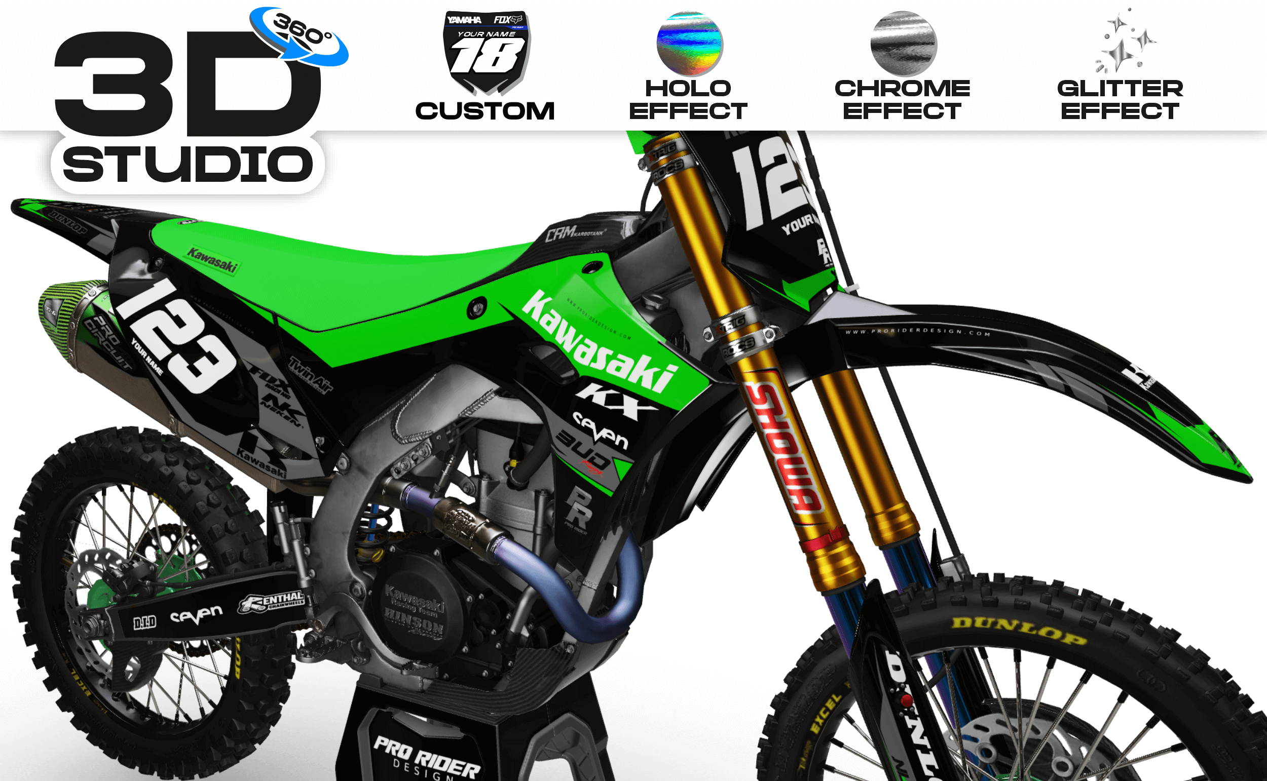 Kawasaki Graphics BUD RACING BLACK GREEN : Ultra shock resistant - 3D