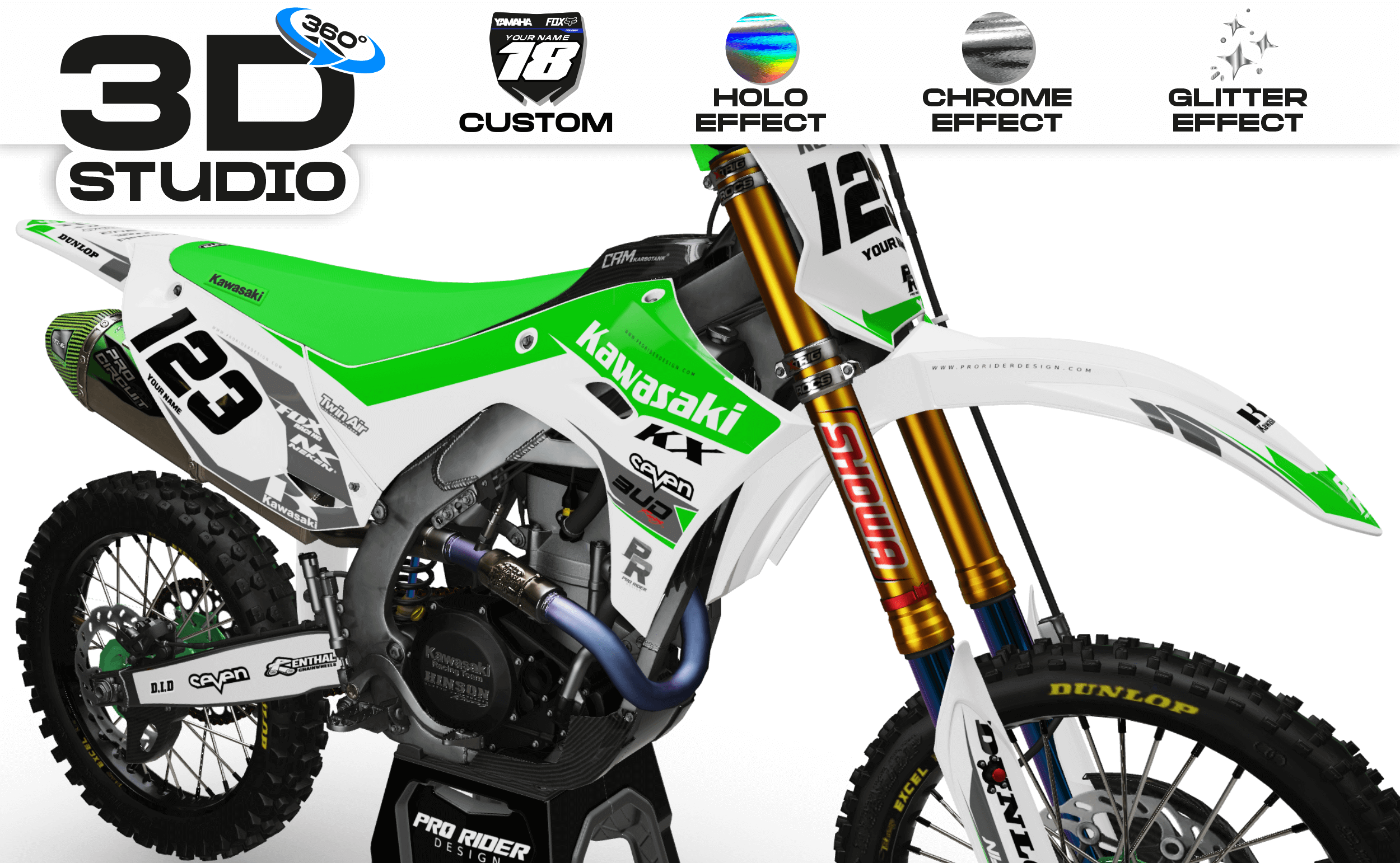 Kawasaki Graphics BUD RACING WHITE GREEN : Ultra shock resistant - 3D