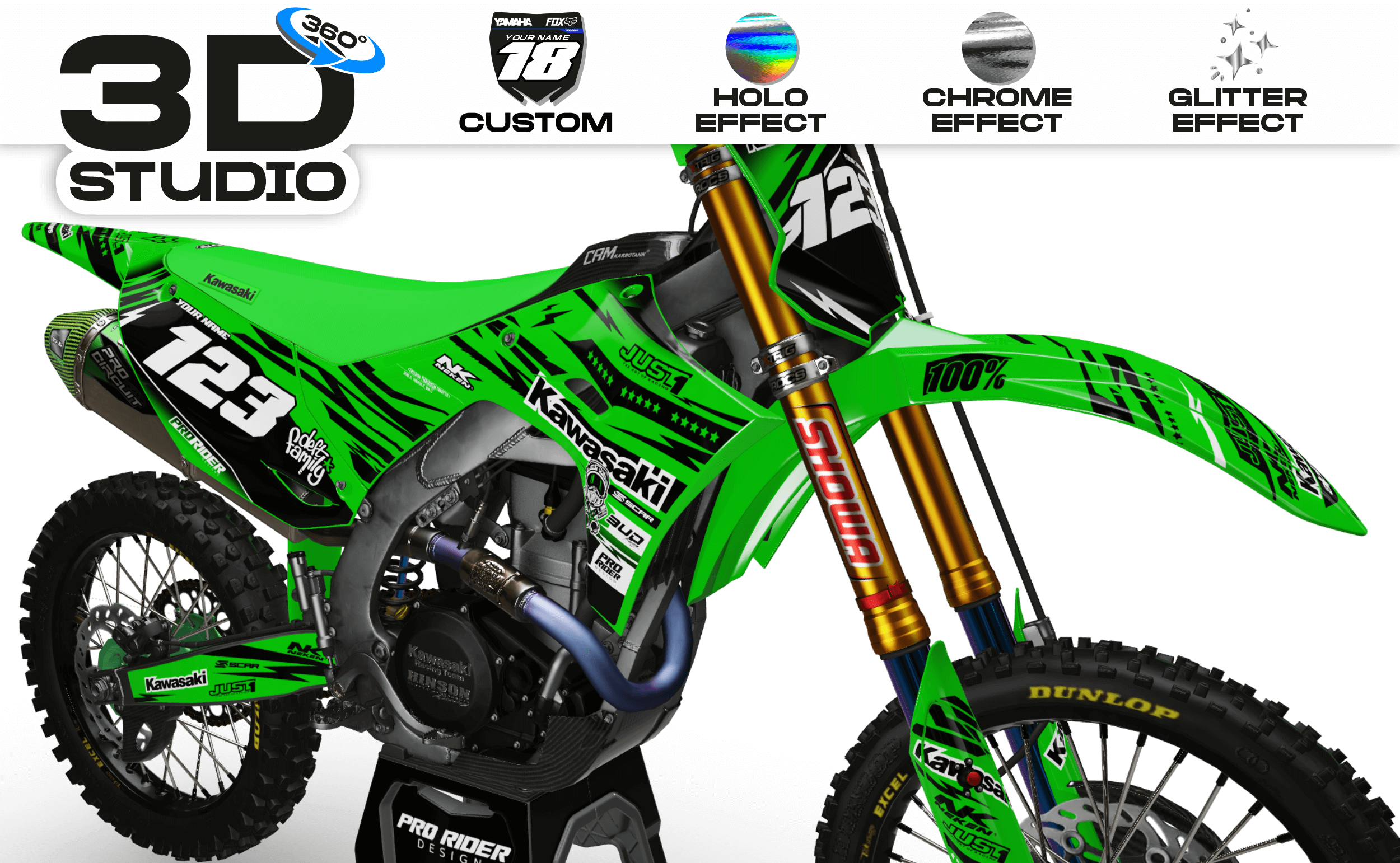 KAWASAKI Graphics Kit JUST1 black and green - 3D