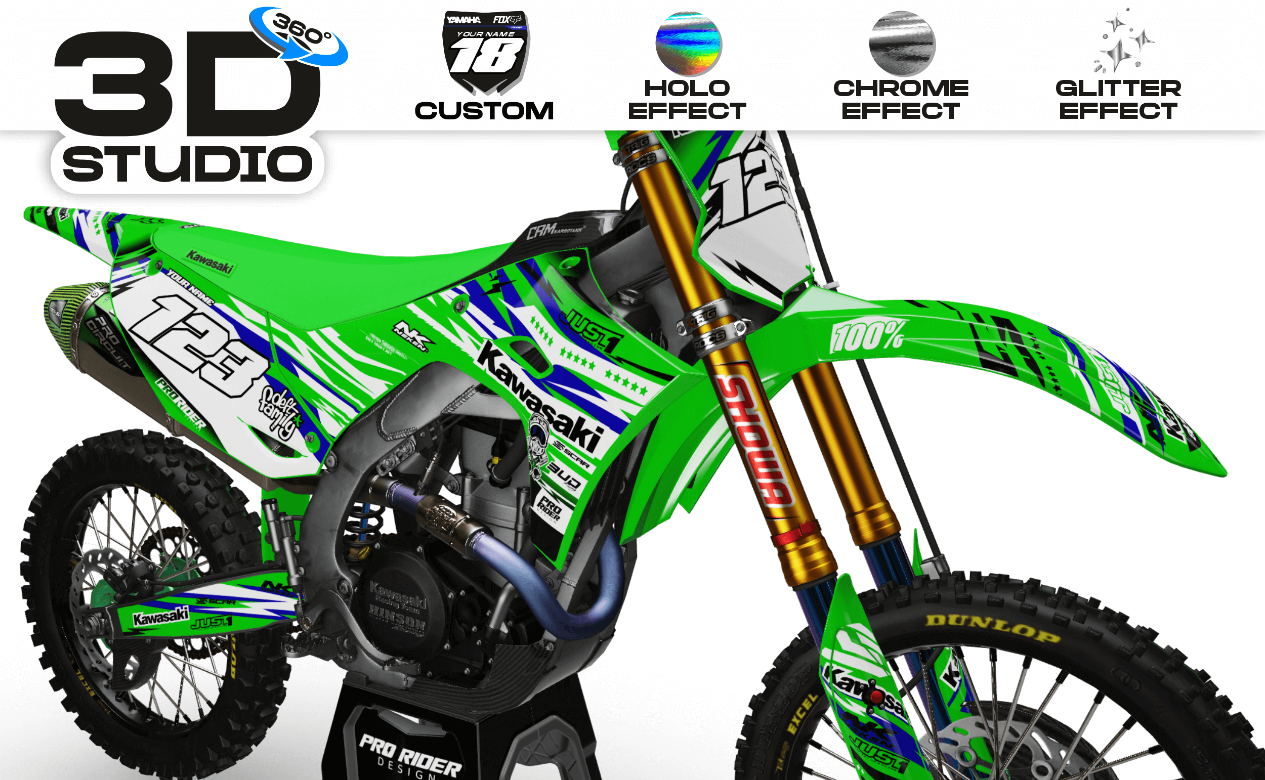 KAWASAKI Graphics Kit JUST1 green and blue - 3D
