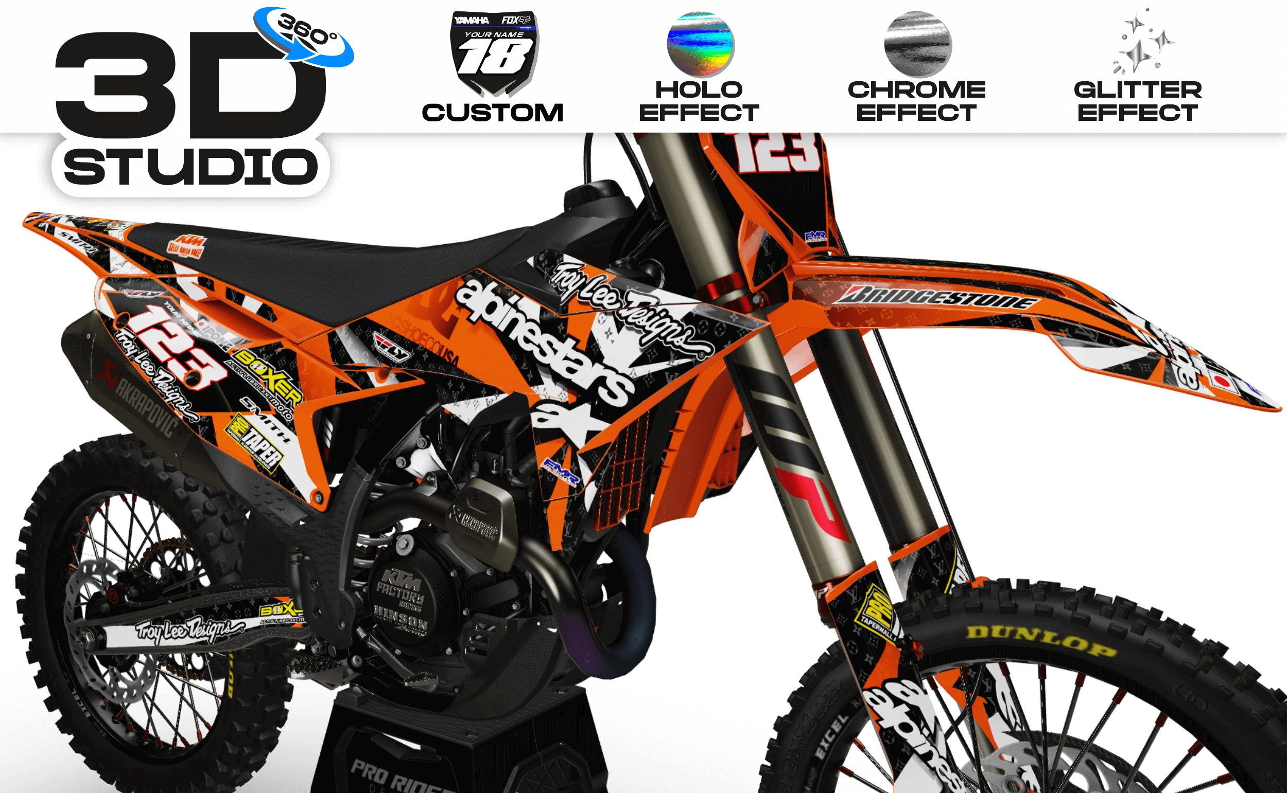 Graphics Kit ALPINESTARS ORANGE : Design designed for your Motocross - 3D