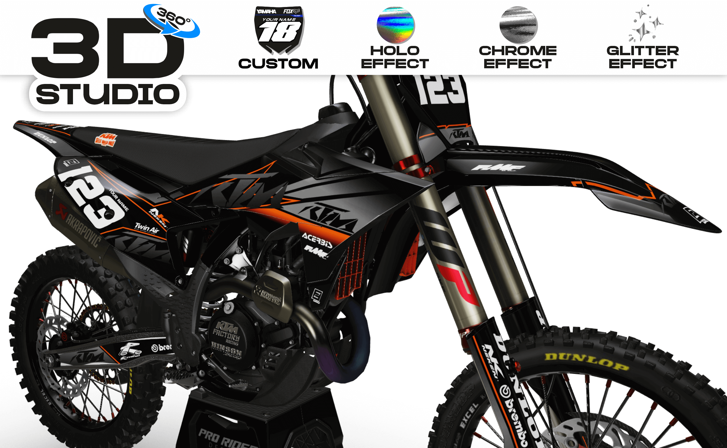 KTM Graphics kit FACTORY NEKEN BLACK MATT : Ideal for KTM fans - 3D