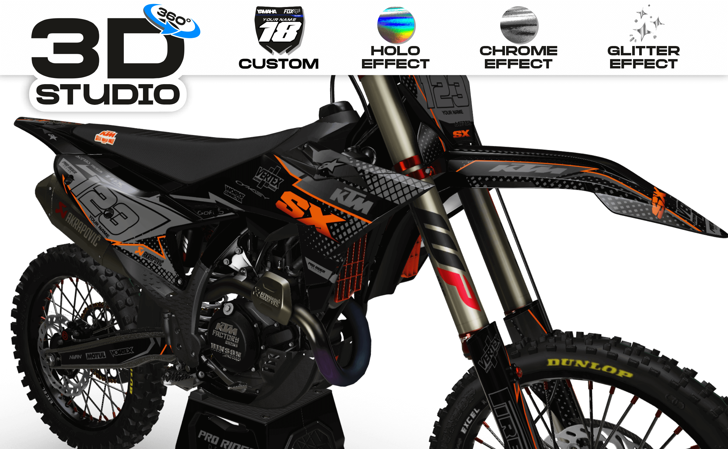 KTM Graphics Kit VERTEX Black And Orange - 3D