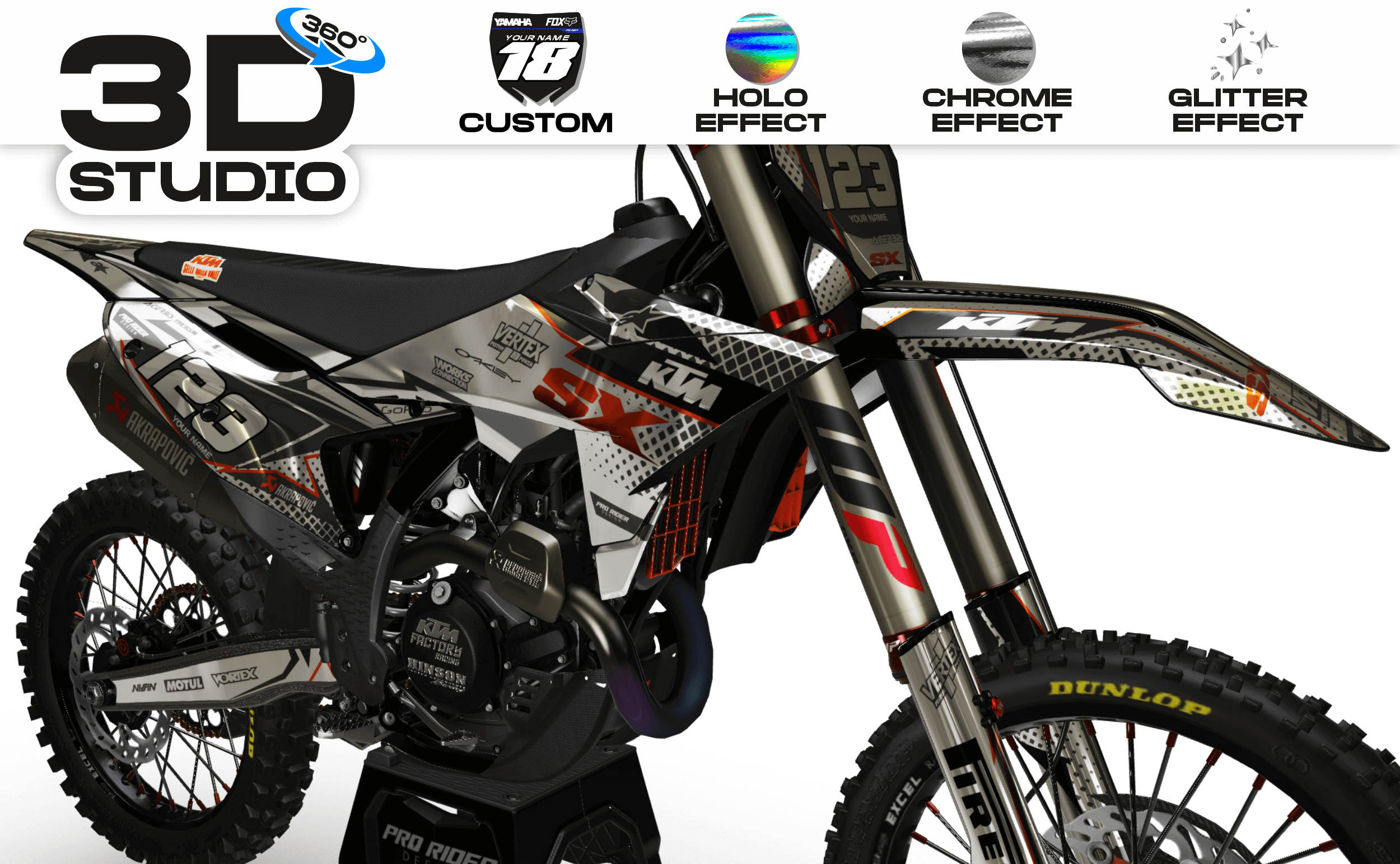 KTM Graphics Kit VERTEX White - 3D