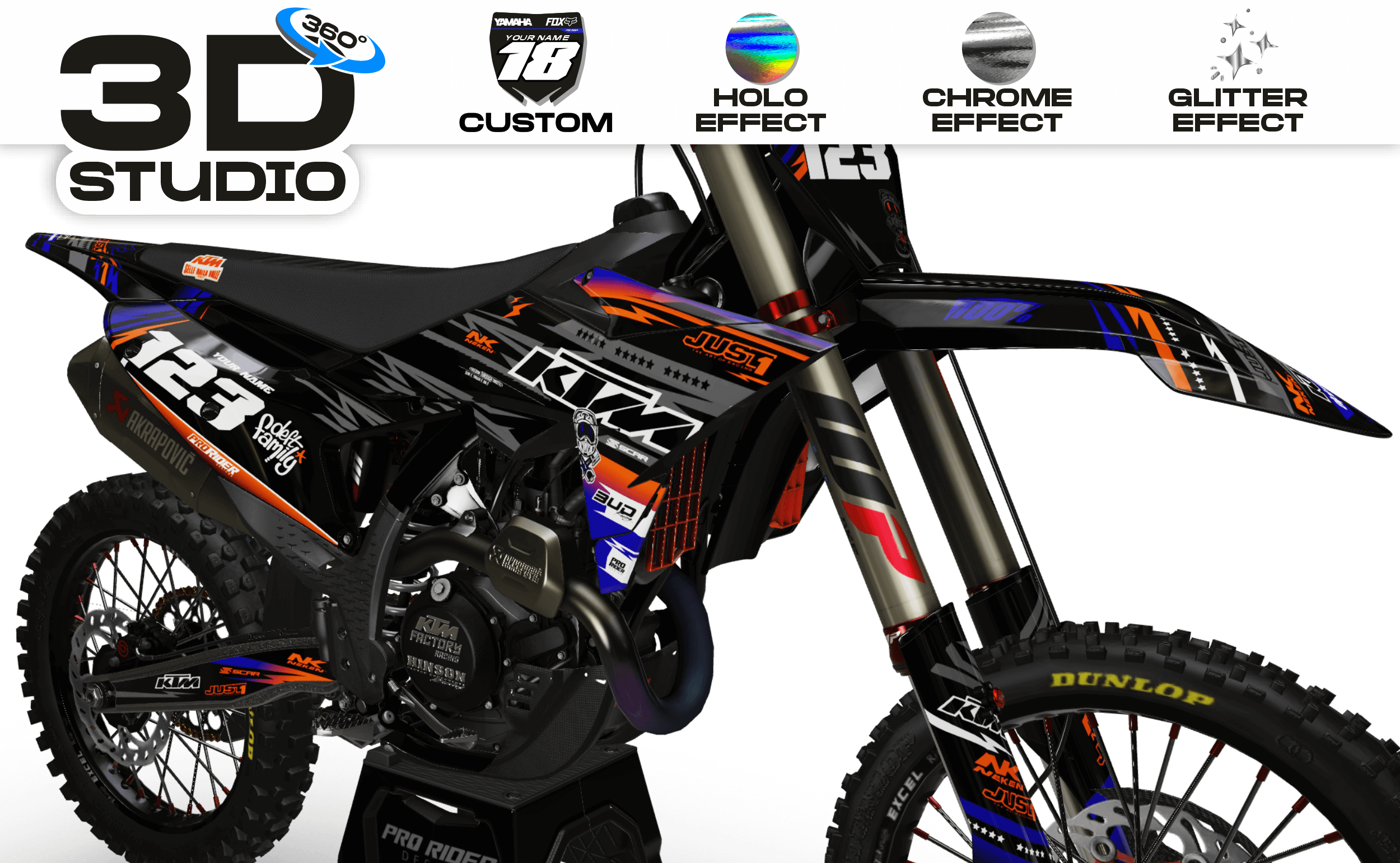 KTM Graphics Kit JUST1 BLACK - 3D