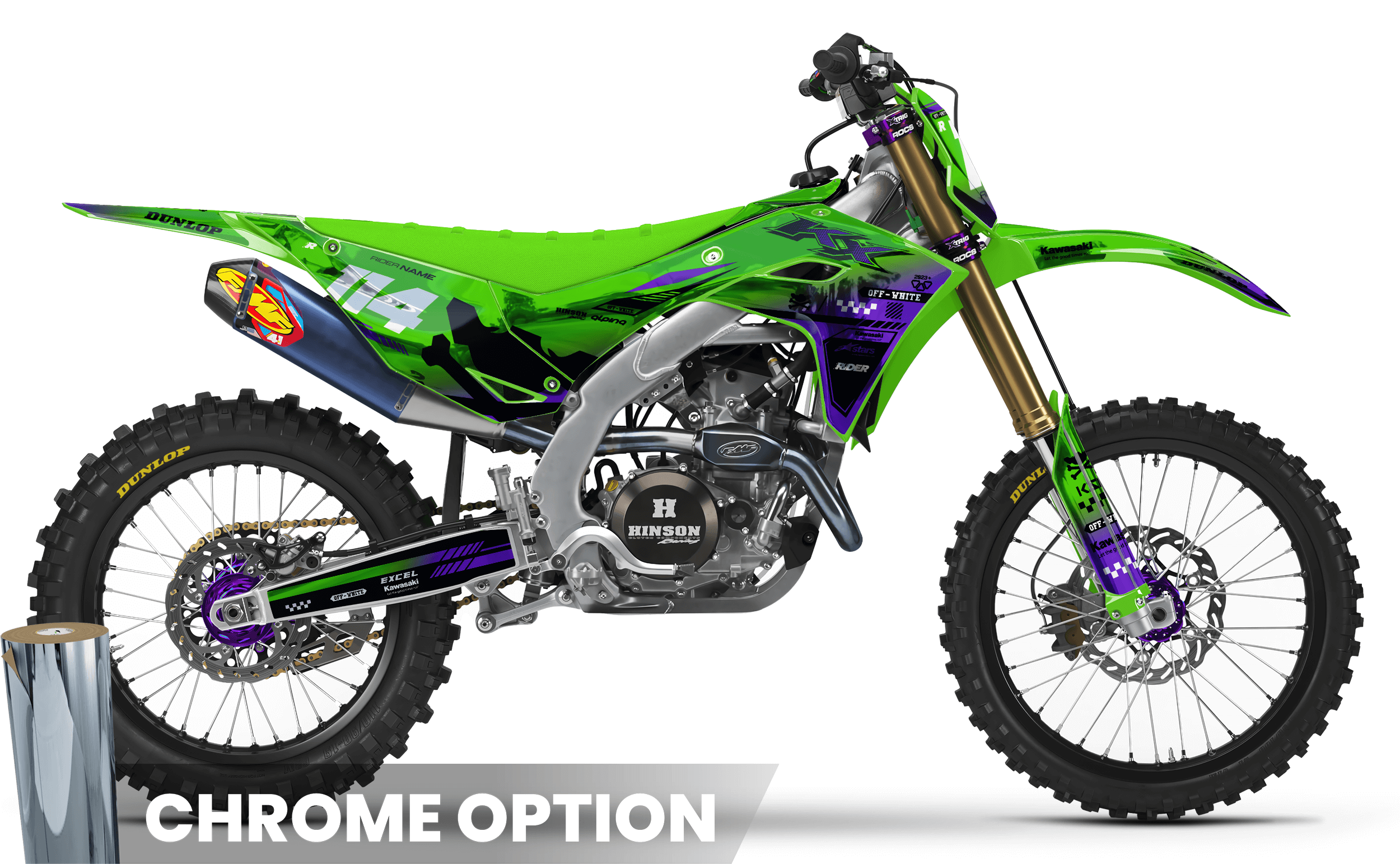 OFF WHITE HYPERGREEN Kawasaki Full Graphics Kit