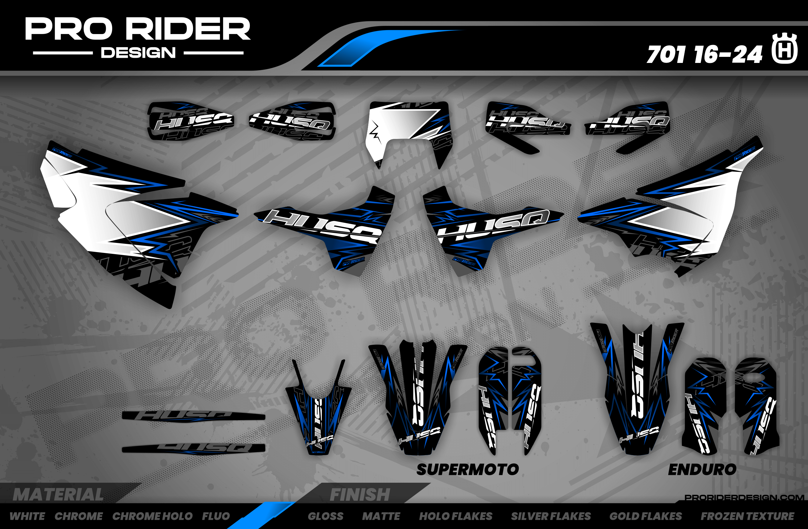 WHITE BLUE BOLD EFFECT 701 Husqvarna Full Graphics Kit