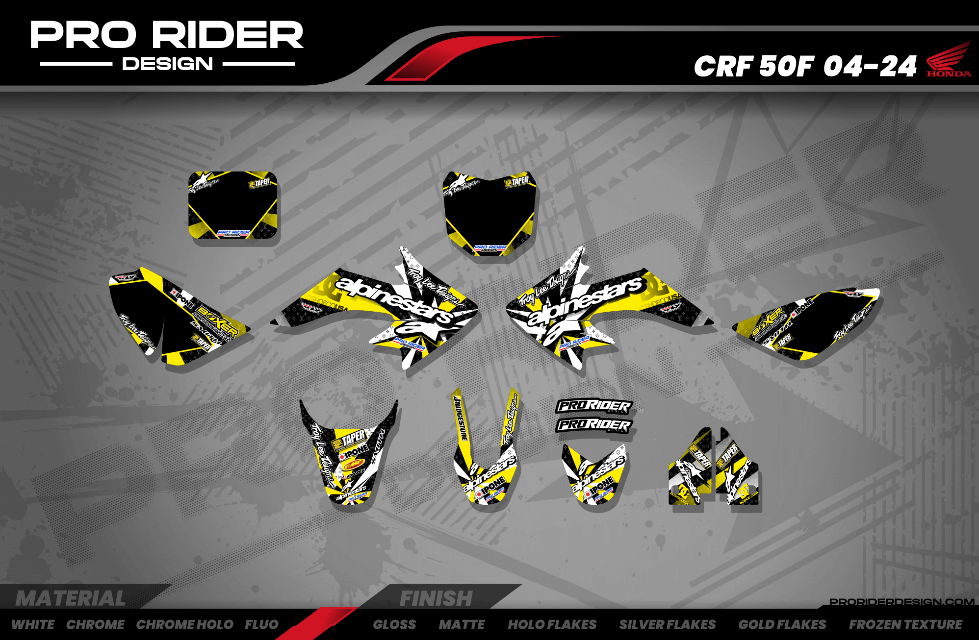 Graphics Kit ALPINESTARS YELLOW : Design designed for your Motocross - 3D