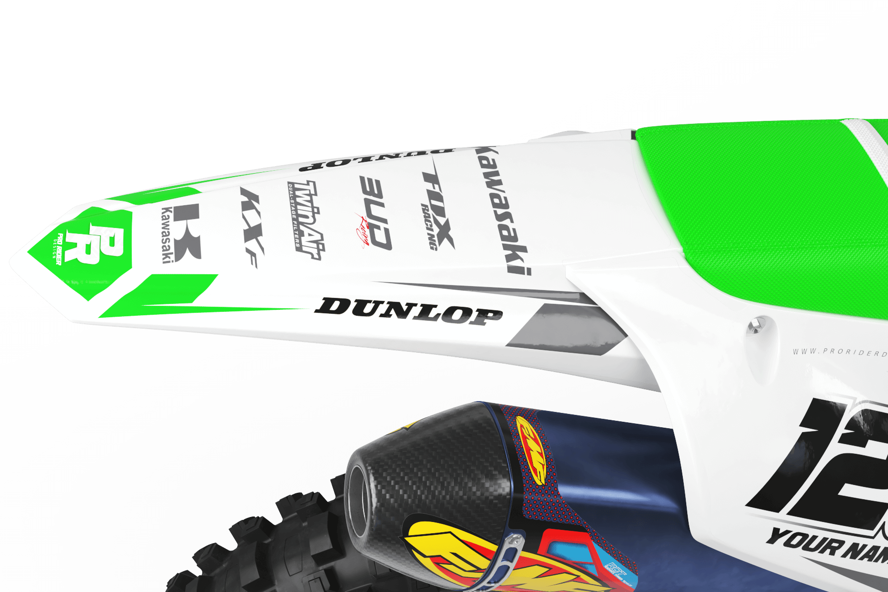 Kawasaki Graphics BUD RACING WHITE GREEN : Ultra shock resistant