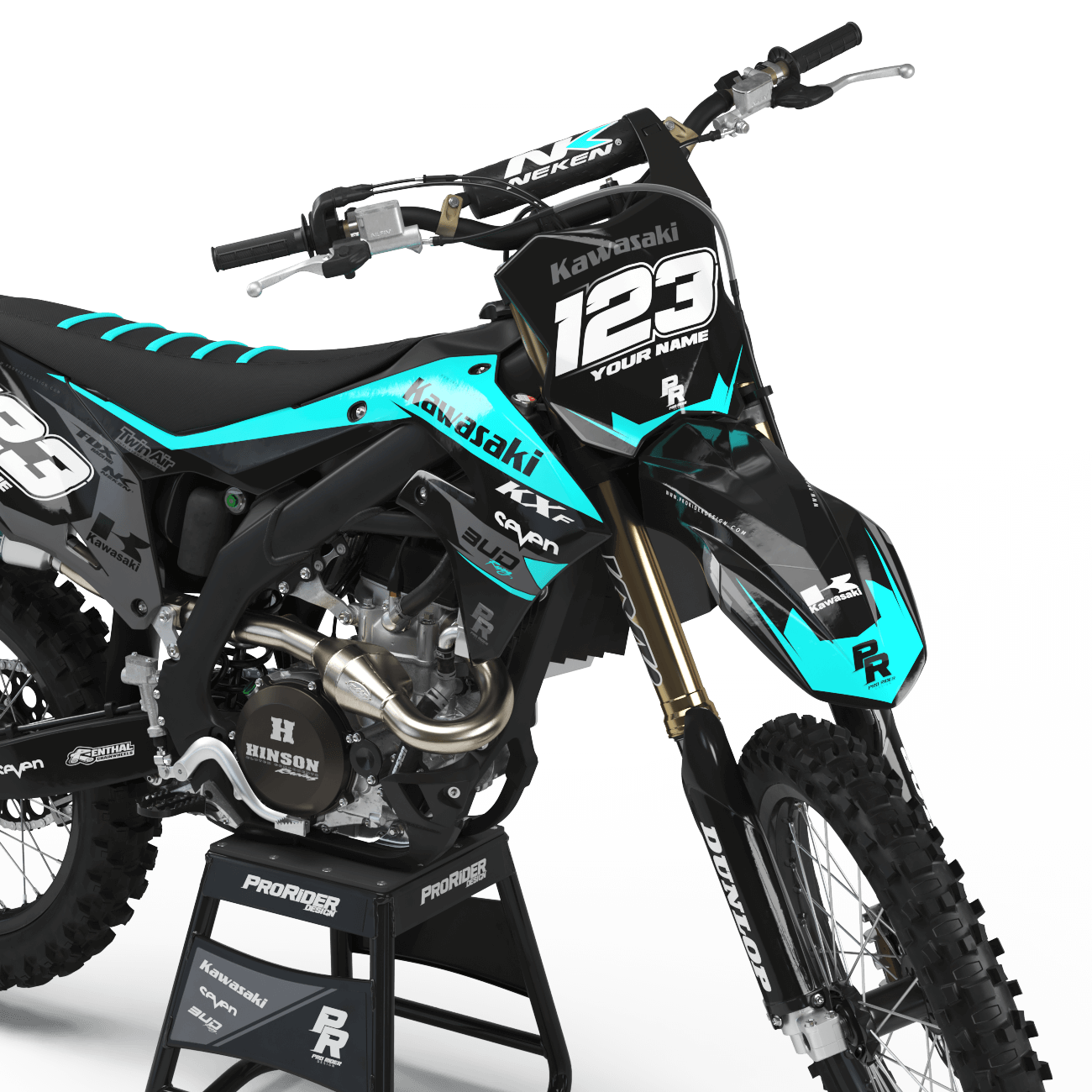 Kawasaki Graphics BUD RACING BLACK CYAN : Ultra shock resistant