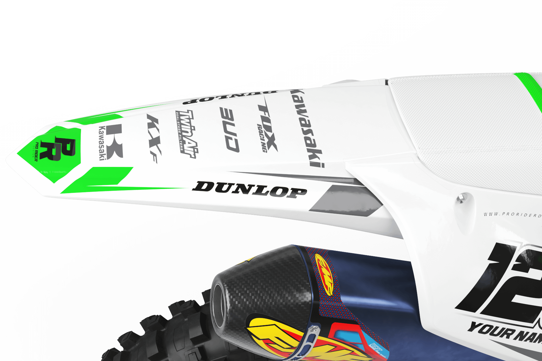 Kawasaki Graphics BUD RACING GREEN WHITE : Ultra shock resistant