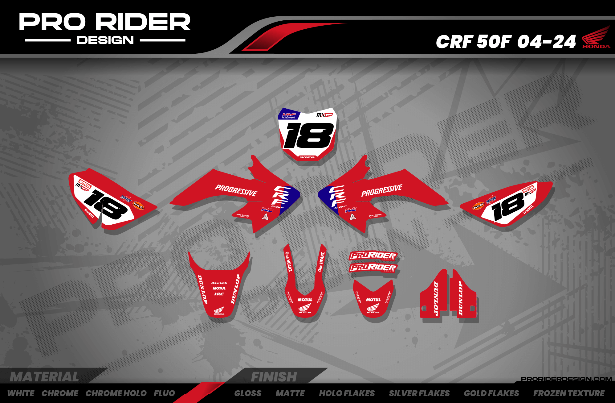 HONDA CRF 50 / 70 / 80 / 100 / 110 / 125 Full Graphics kit | HRC SMX Team Progressive red