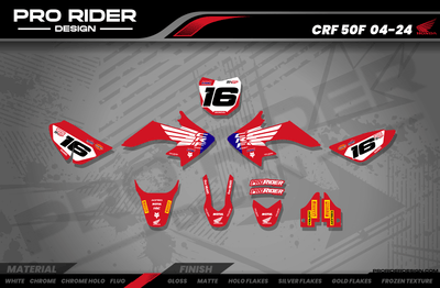 HONDA CRF 50 / 70 / 80 / 100 / 110 / 125 Full Graphics kit | HRC Red Wings