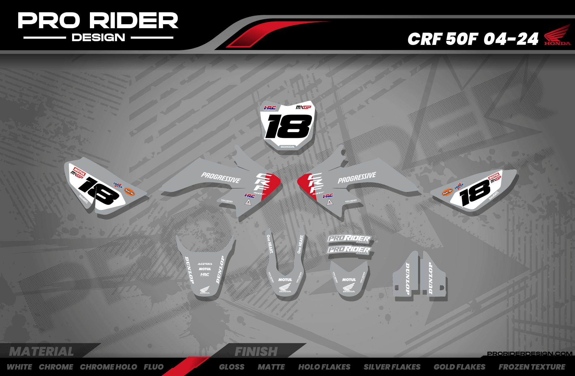 HONDA CRF 50 / 70 / 80 / 100 / 110 / 125 Full Graphics kit | HRC SMX Team Progressive grey