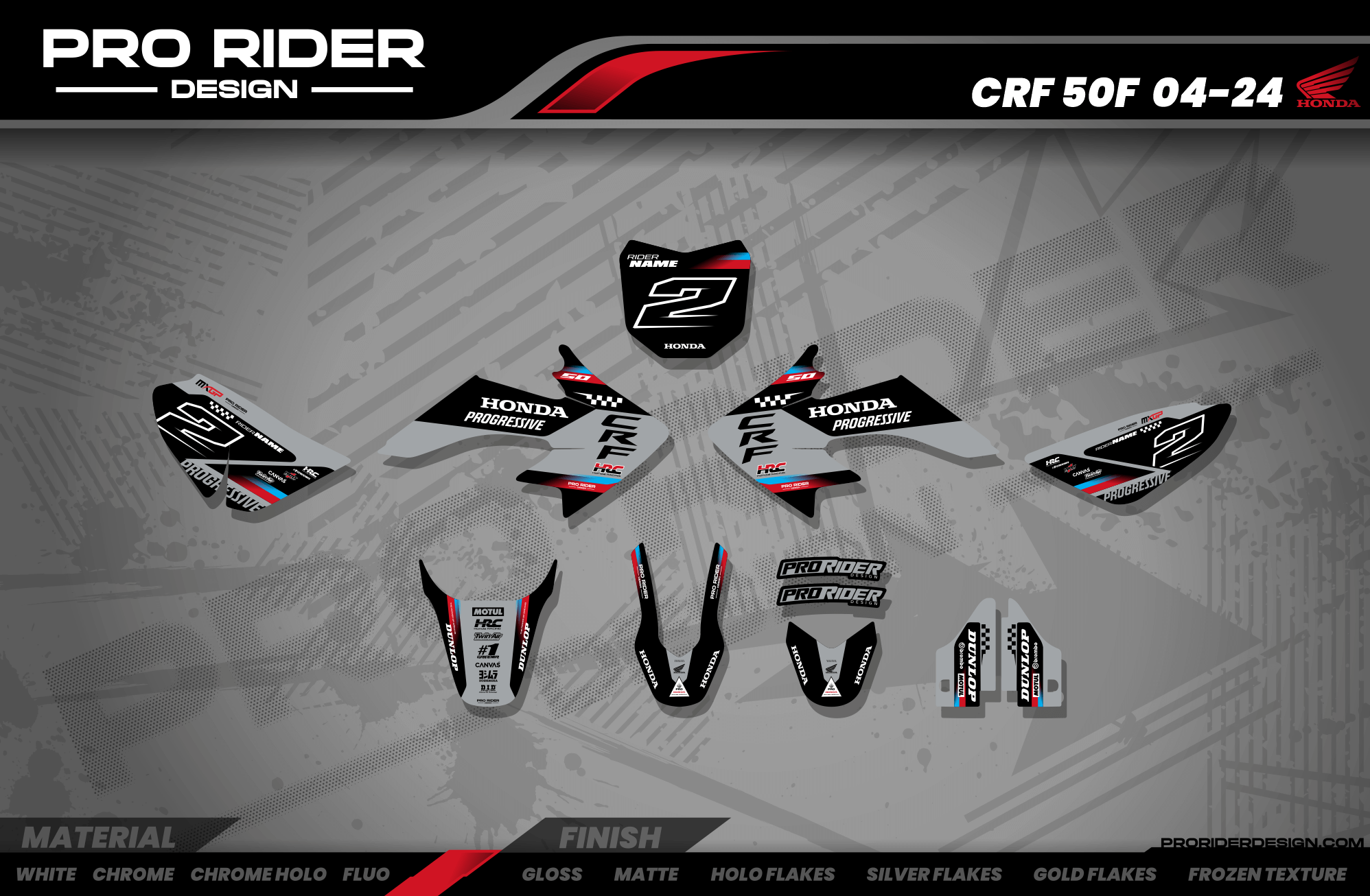 HONDA CRF 50 / 70 / 80 / 100 / 110 / 125 Full Graphics kit | Powercore grey