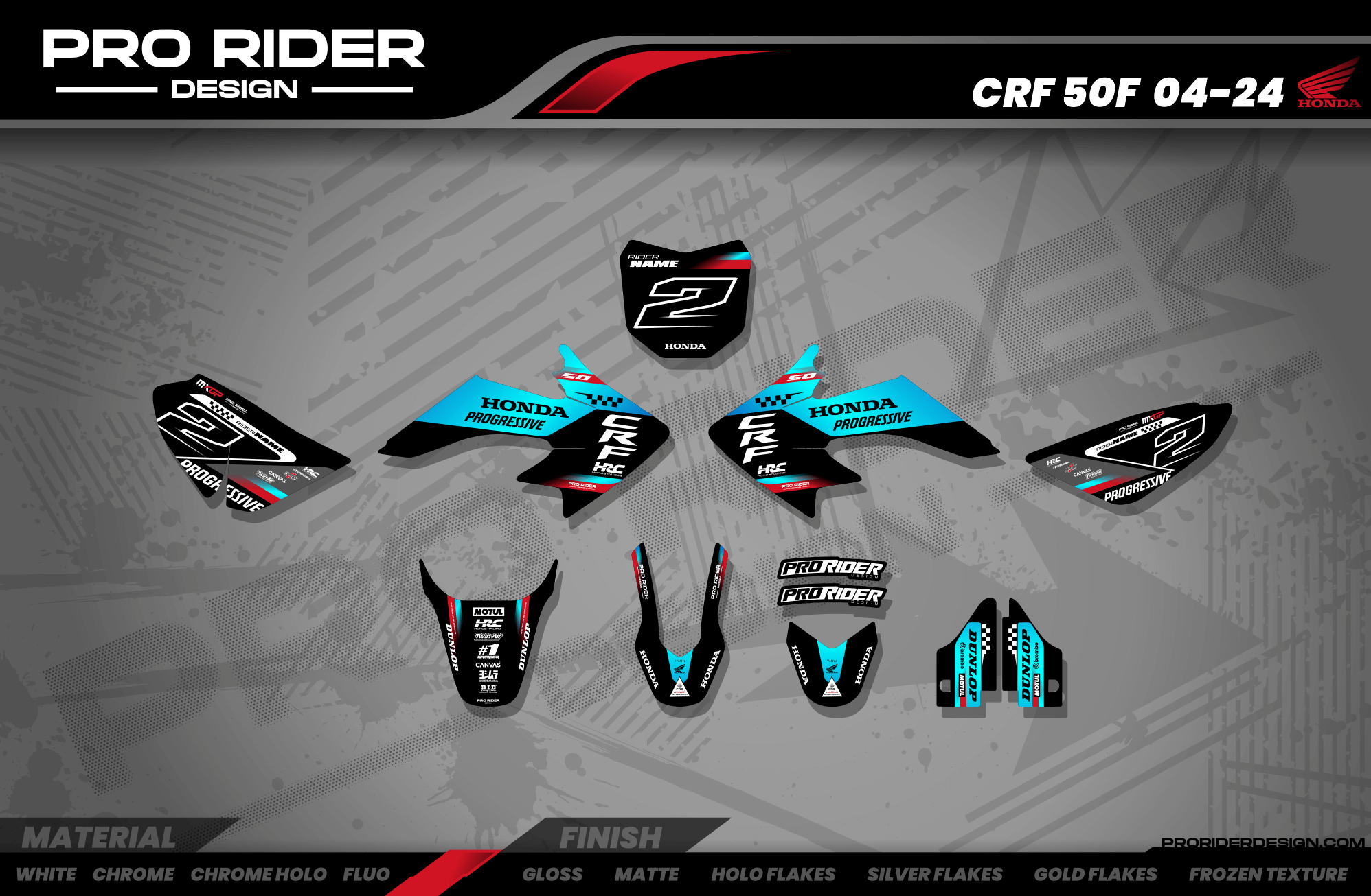 HONDA CRF 50 / 70 / 80 / 100 / 110 / 125 Full Graphics kit | Powercore Teal