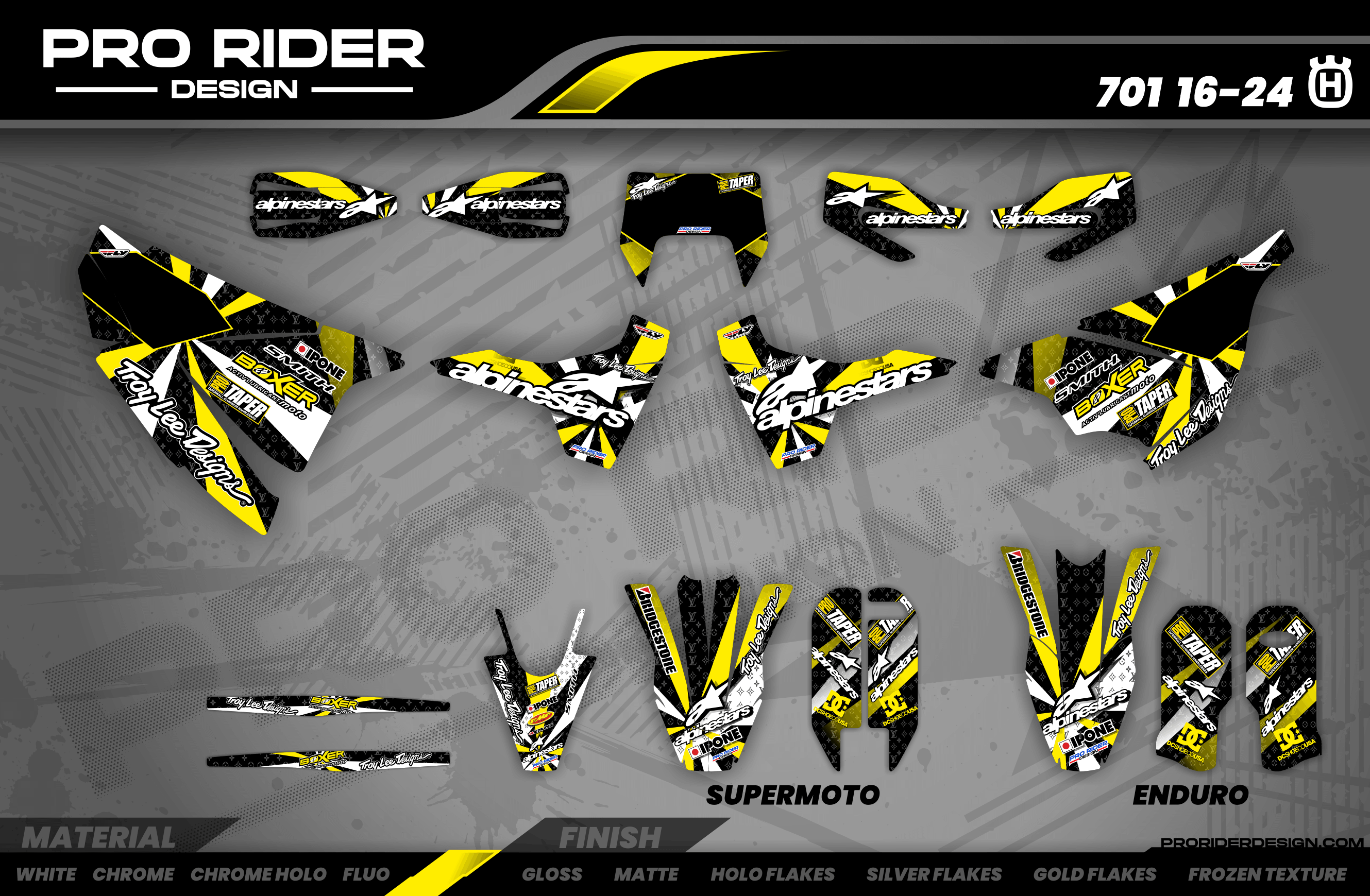 Graphics Kit ALPINESTARS YELLOW : Design designed for your Motocross