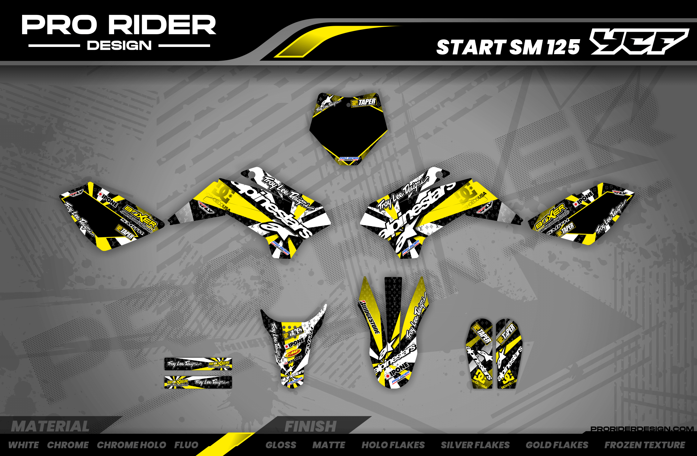 Graphics Kit ALPINESTARS YELLOW : Design designed for your Motocross