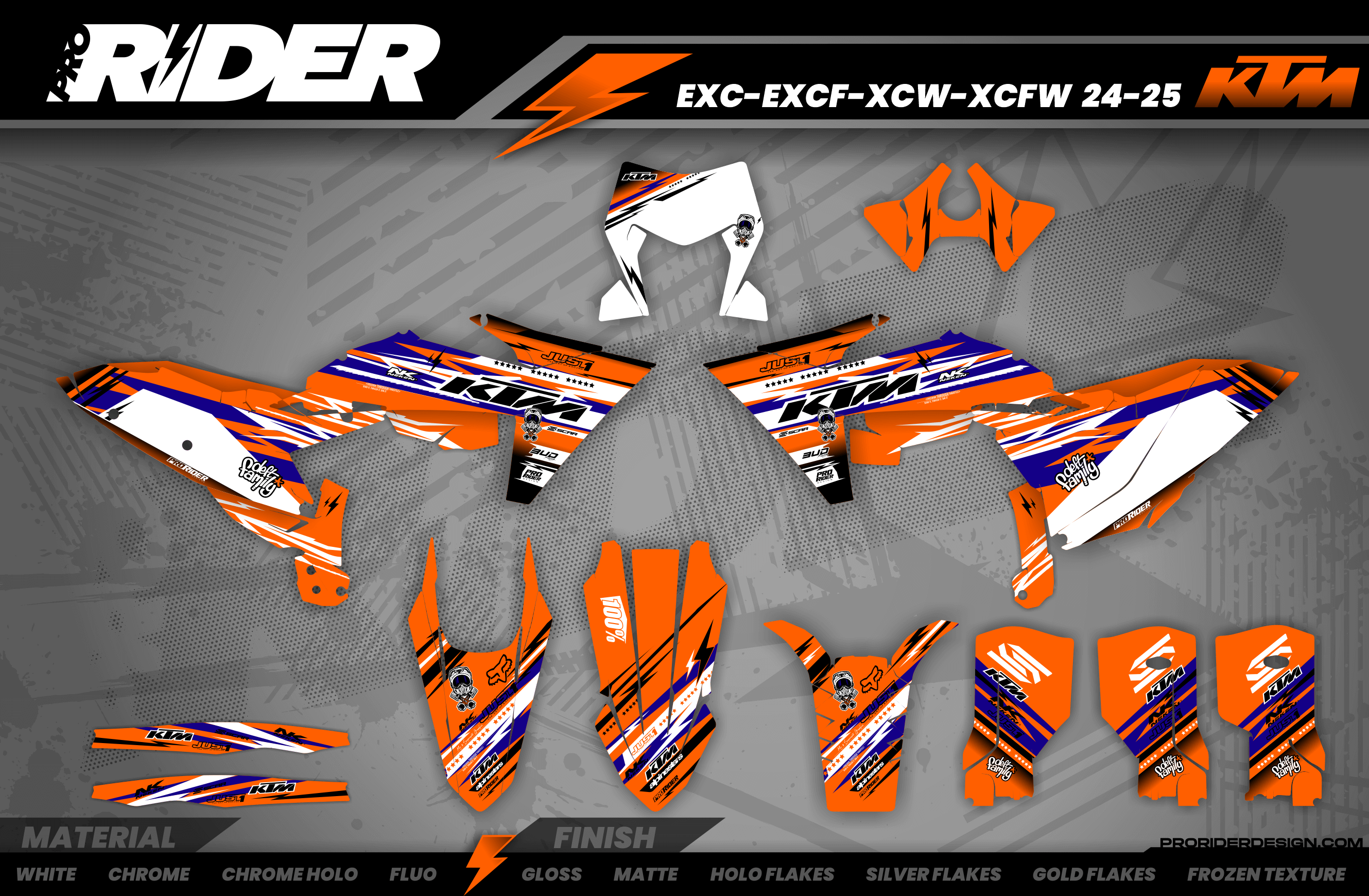 KTM Graphics Kit JUST1 ORANGE and BLUE